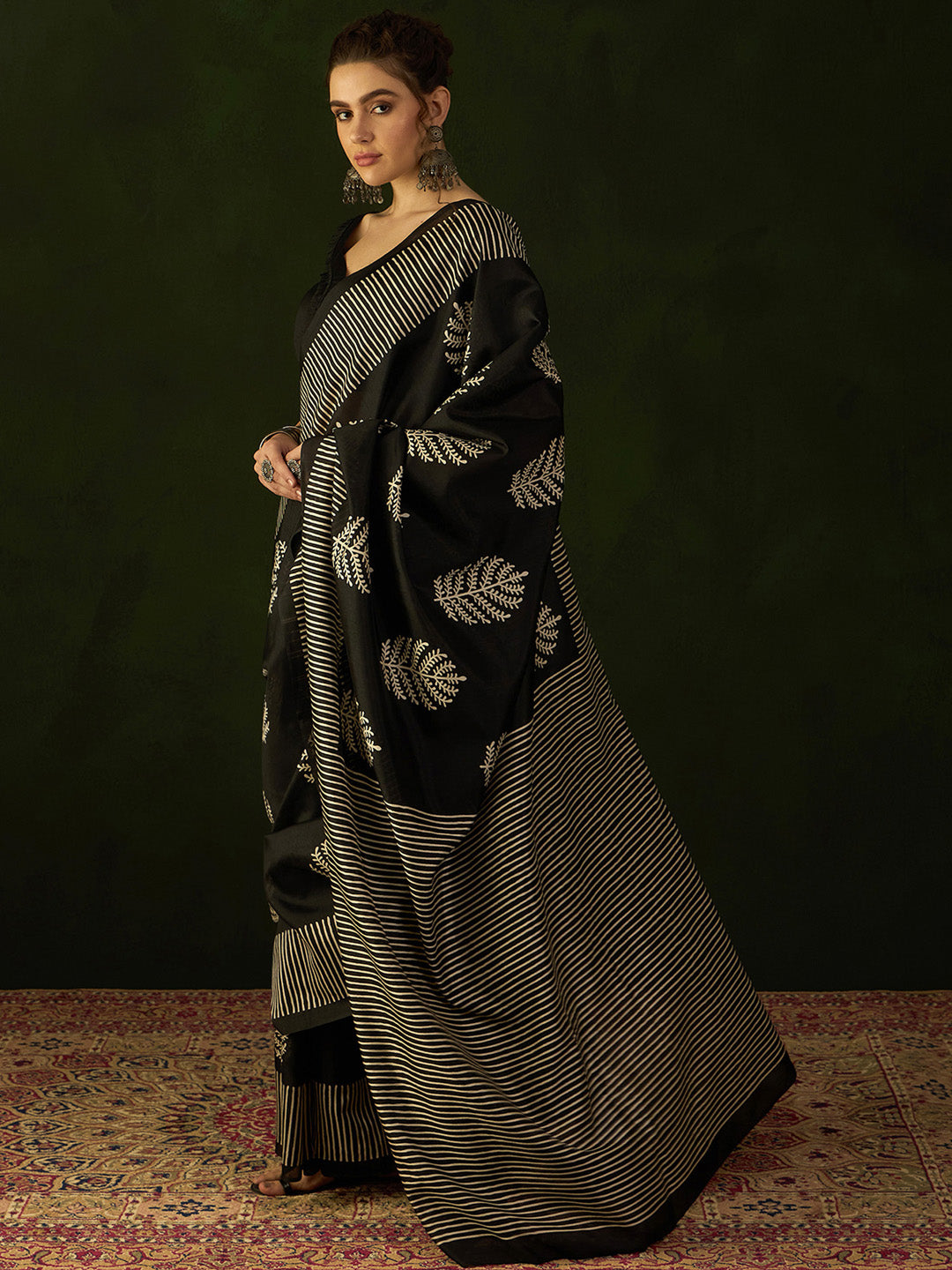 Bhagalpuri Silk Black Printed Designer Saree With Blouse