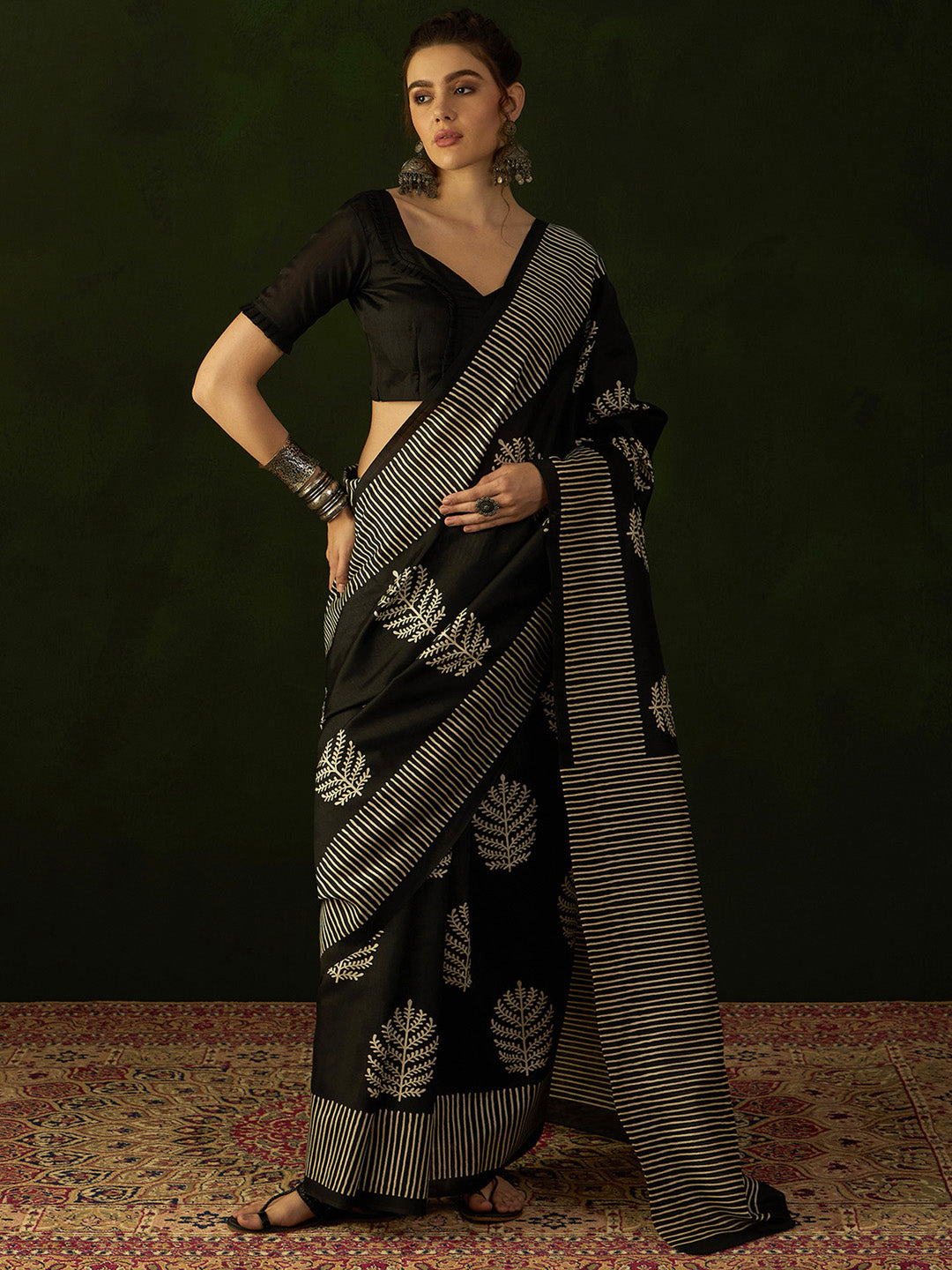 Bhagalpuri Silk Black Printed Designer Saree With Blouse