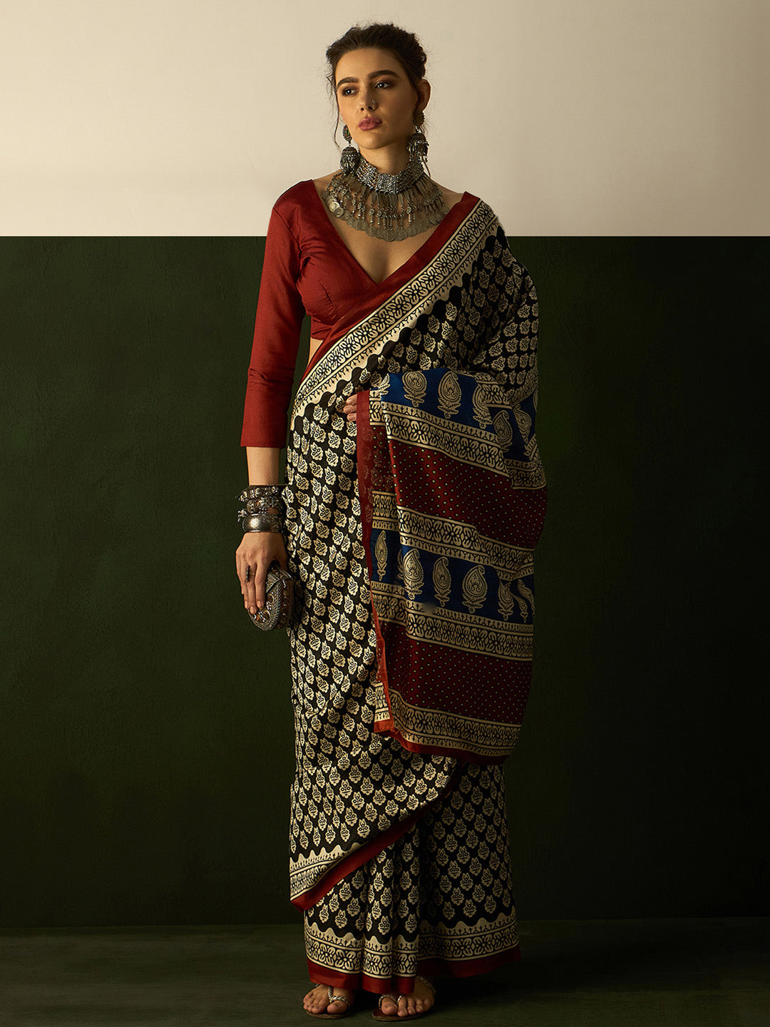 Bhagalpuri Silk Black Printed Designer Saree With Blouse