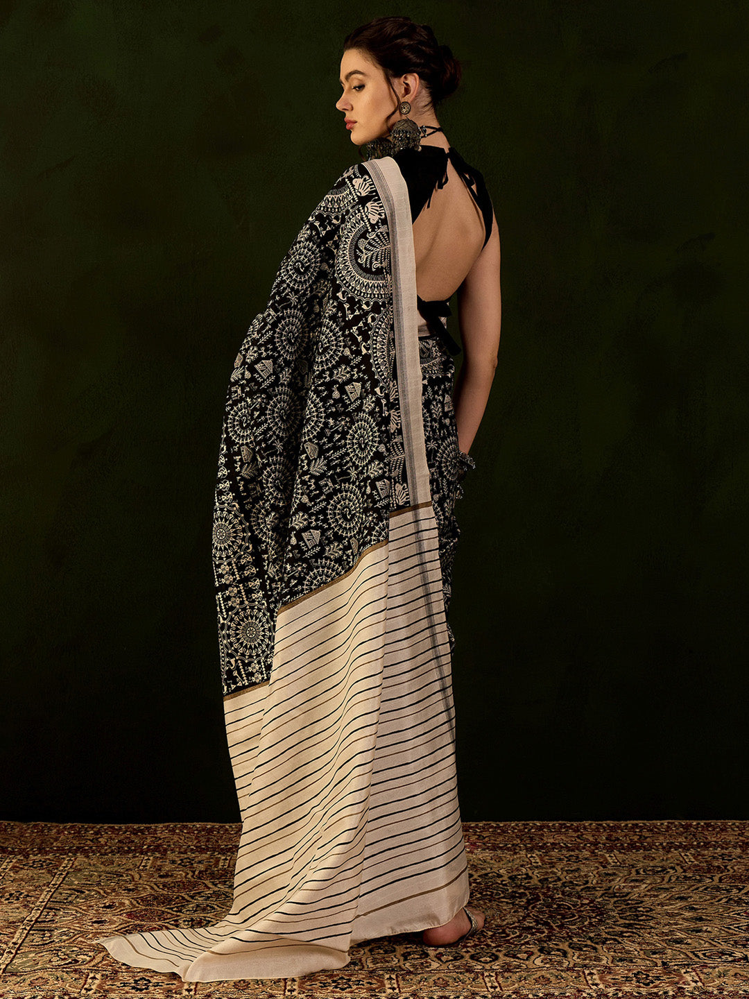 Bhagalpuri Silk Black Printed Designer Saree With Blouse