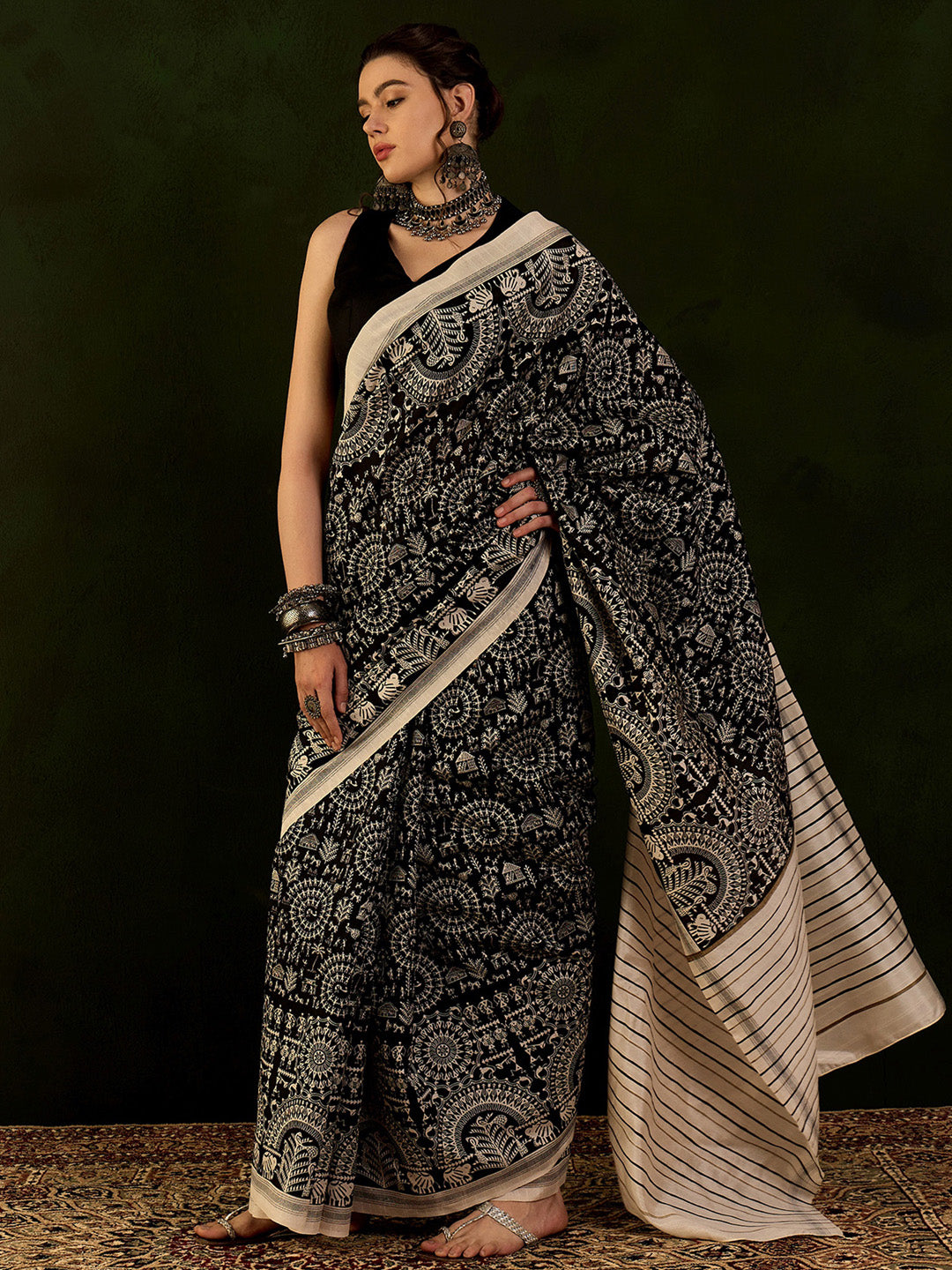 Bhagalpuri Silk Black Printed Designer Saree With Blouse