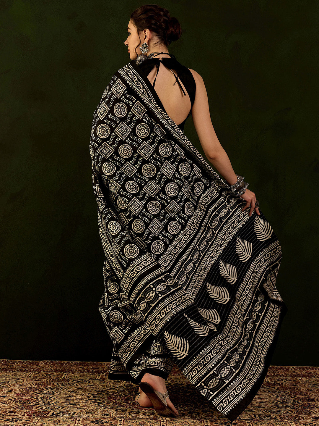 Bhagalpuri Silk Black Printed Designer Saree With Blouse