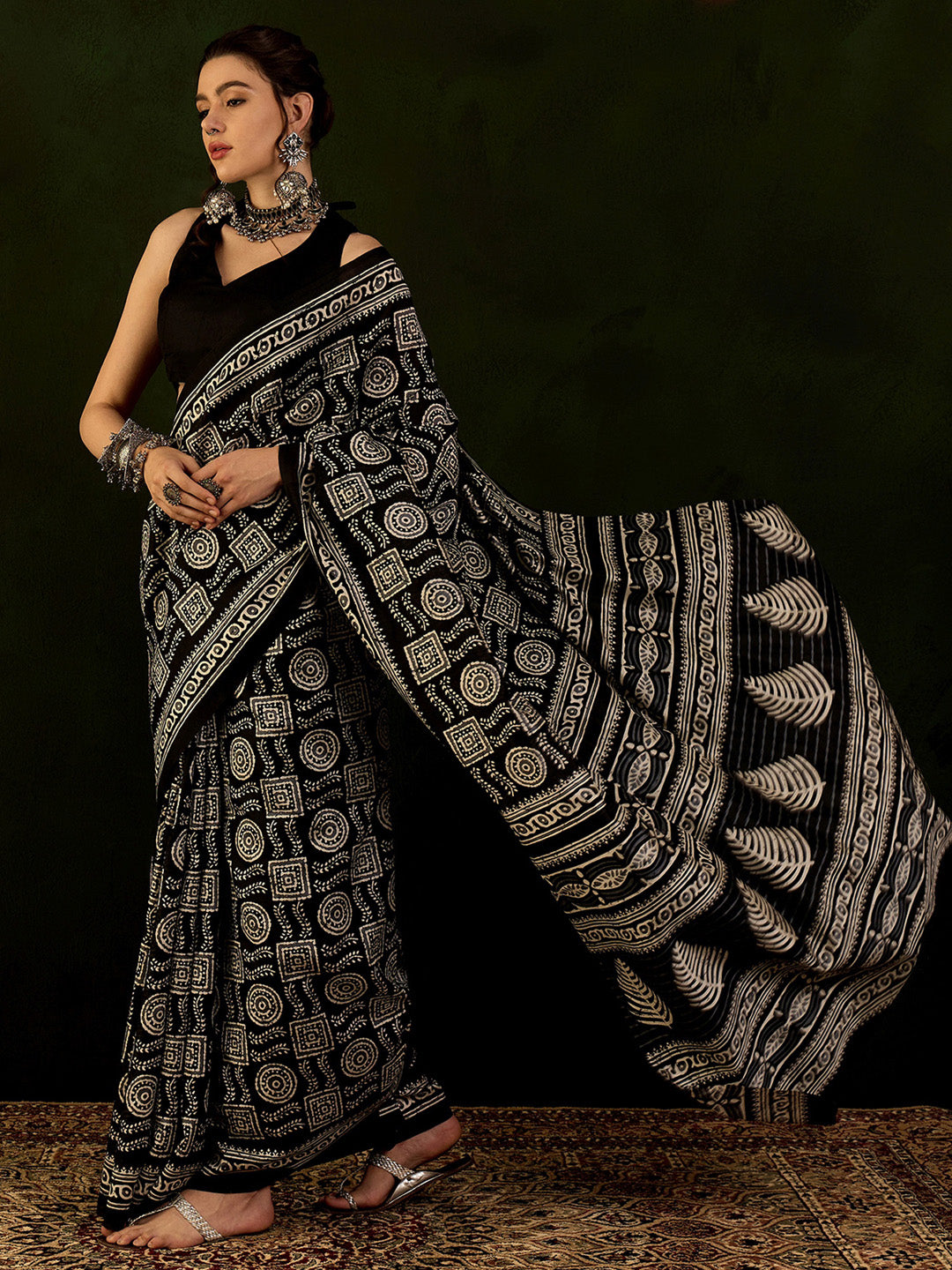 Bhagalpuri Silk Black Printed Designer Saree With Blouse