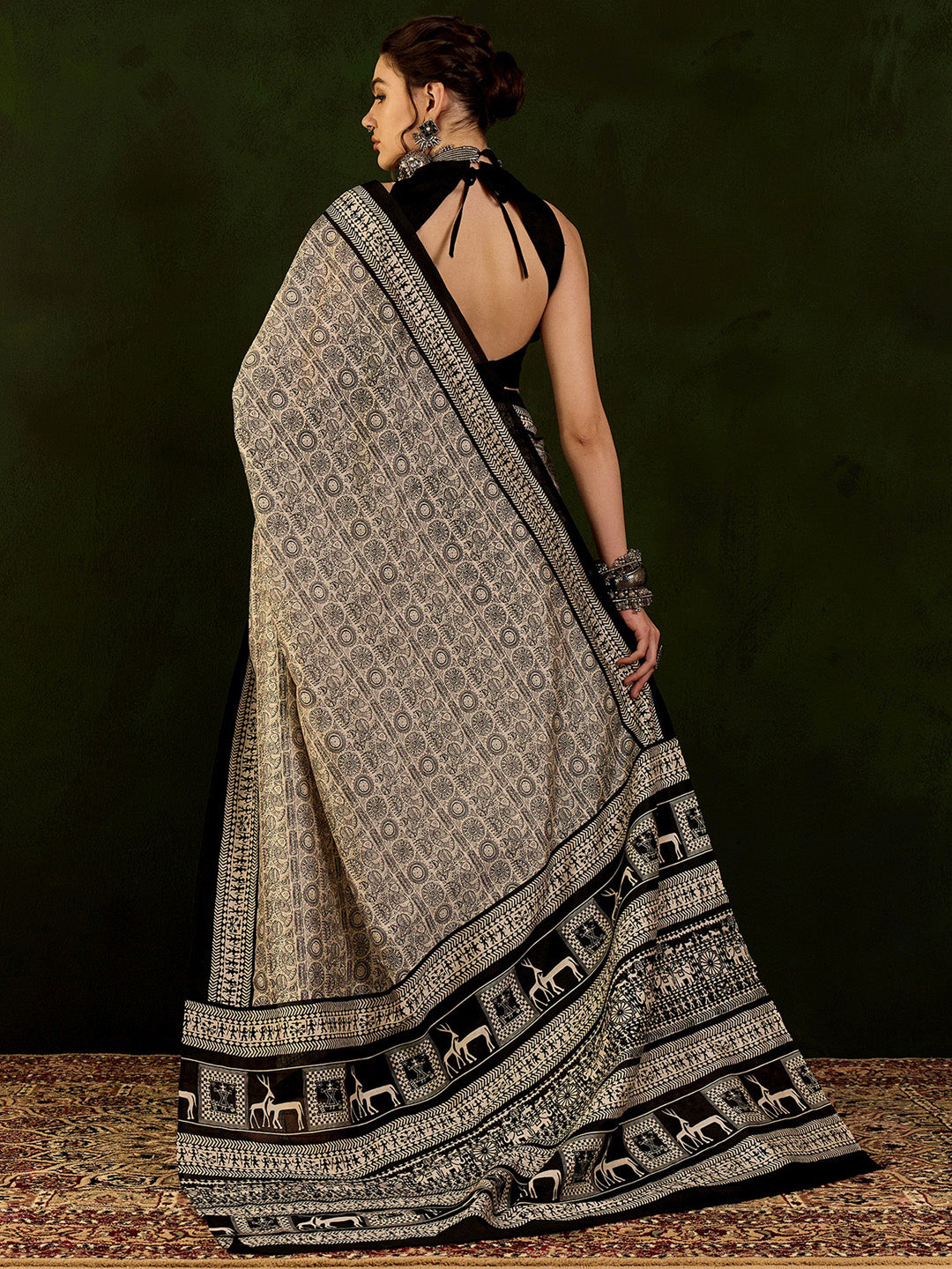 Bhagalpuri Silk Beige Printed Designer Saree With Blouse