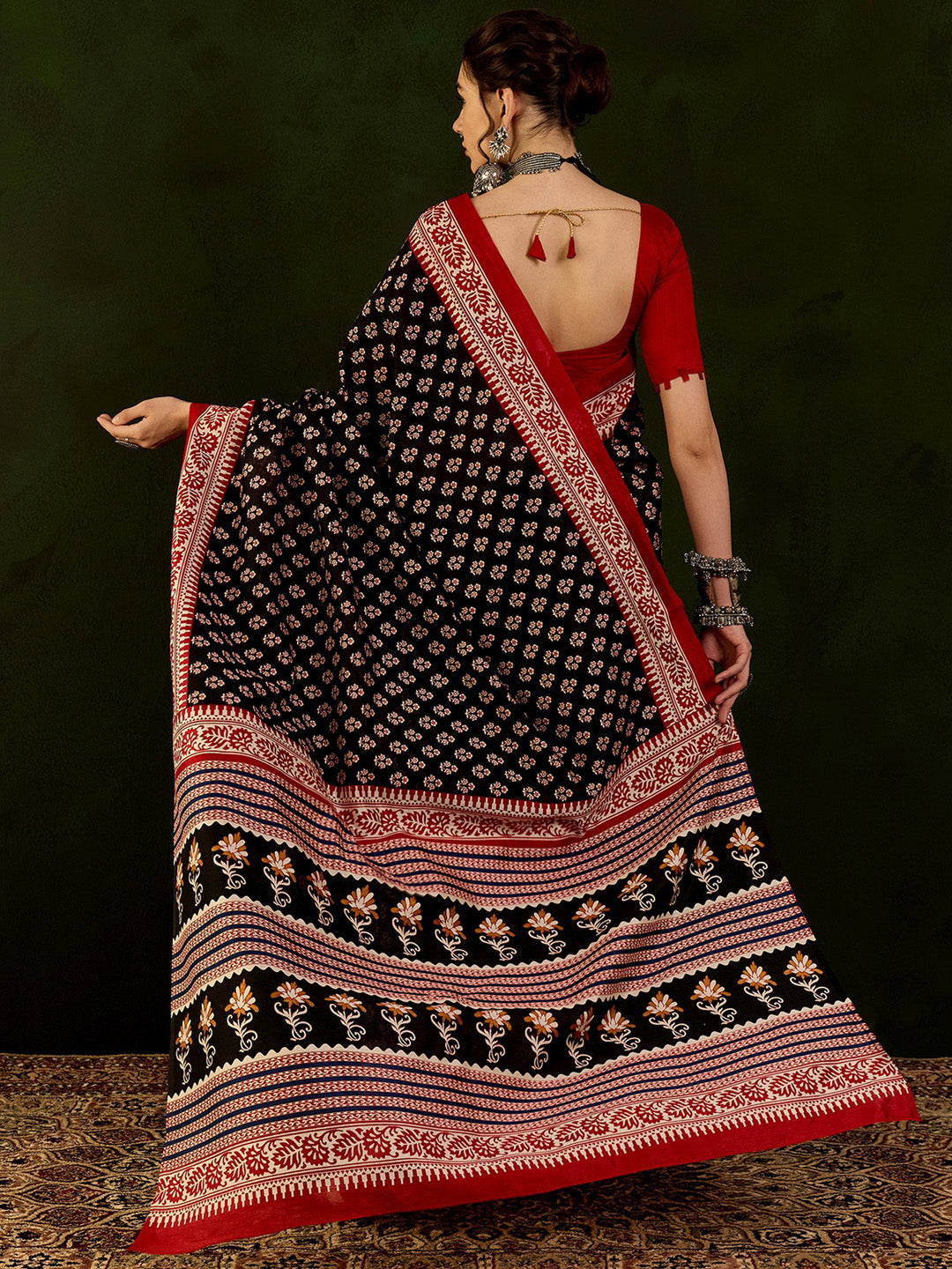 Bhagalpuri Silk Black Printed Designer Saree With Blouse