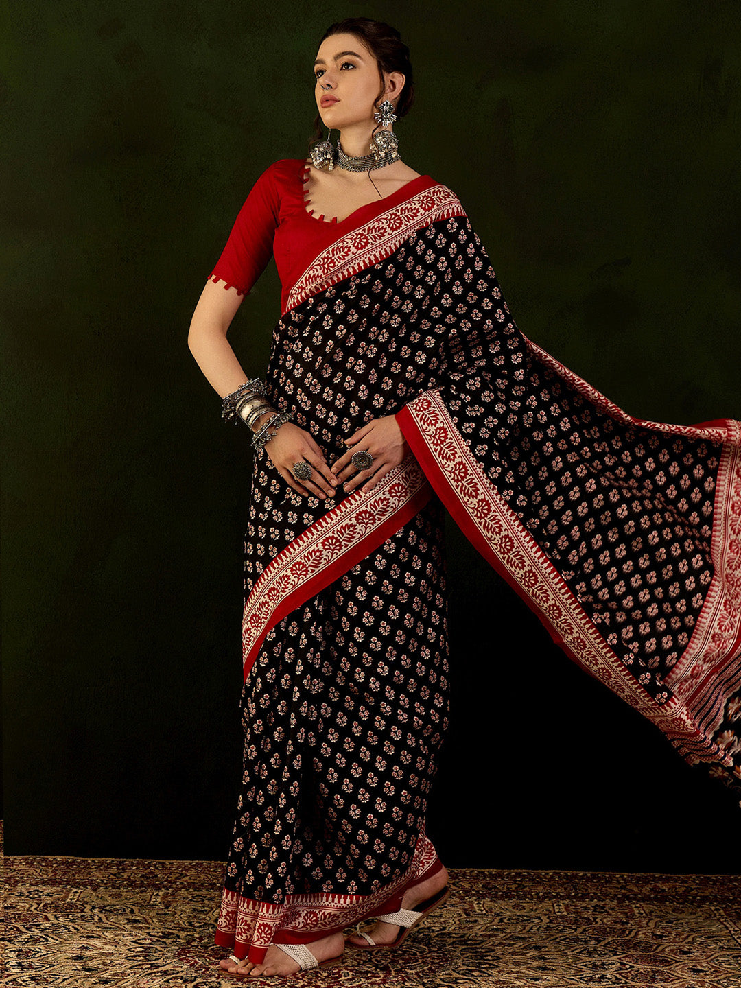 Bhagalpuri Silk Black Printed Designer Saree With Blouse