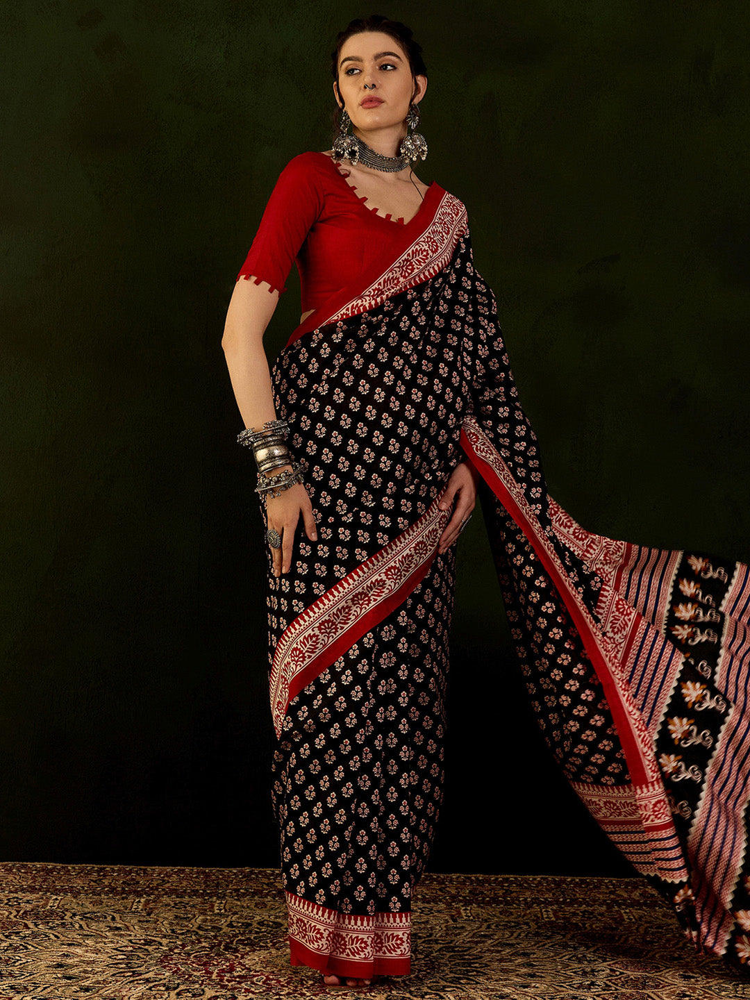 Bhagalpuri Silk Black Printed Designer Saree With Blouse