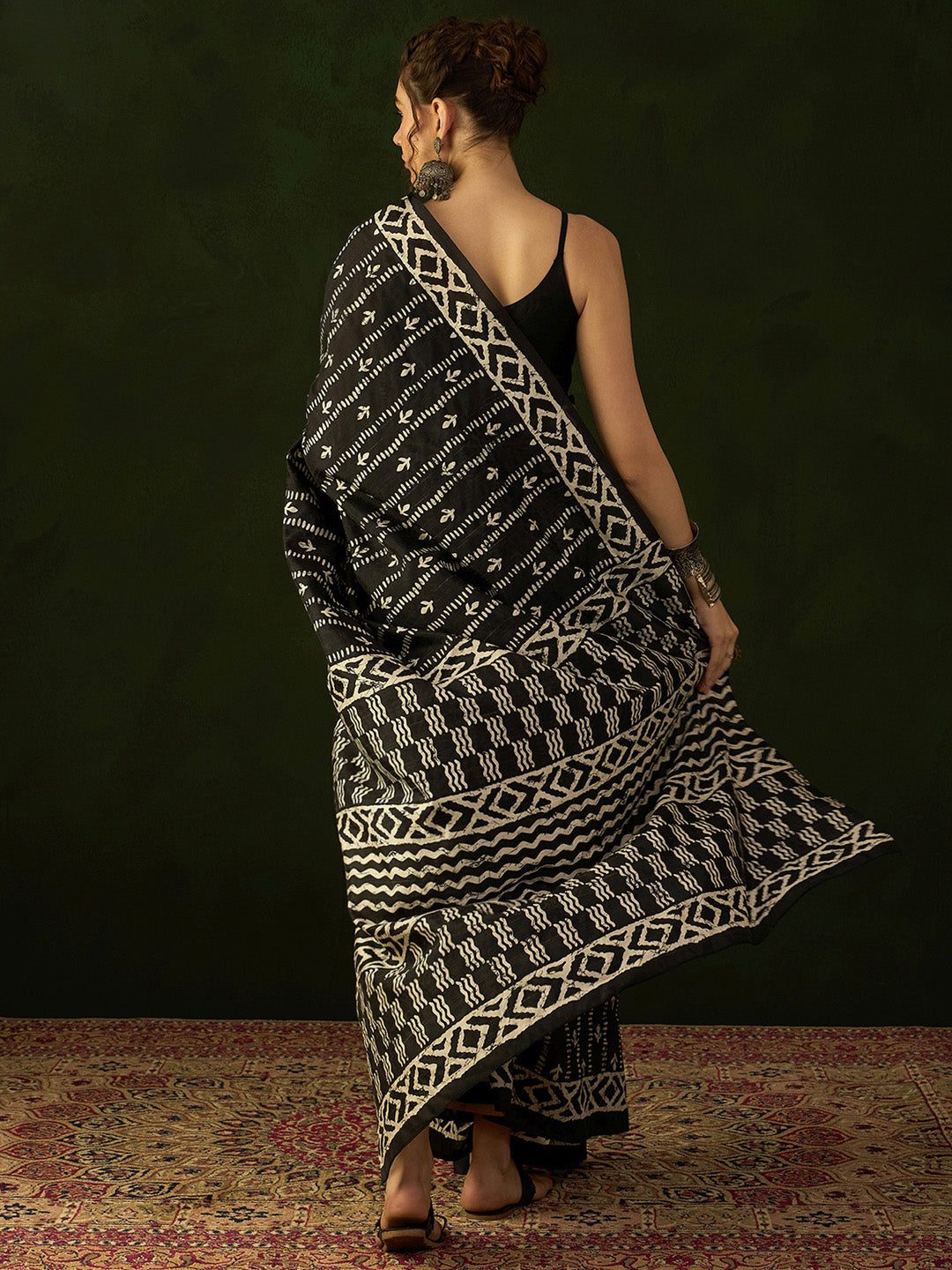 Bhagalpuri Silk Black Printed Designer Saree With Blouse