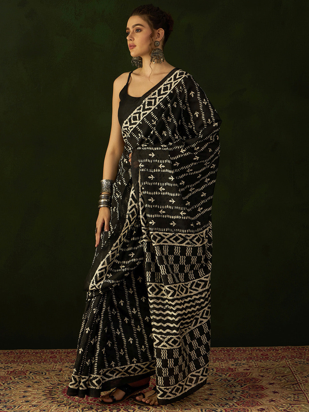 Bhagalpuri Silk Black Printed Designer Saree With Blouse