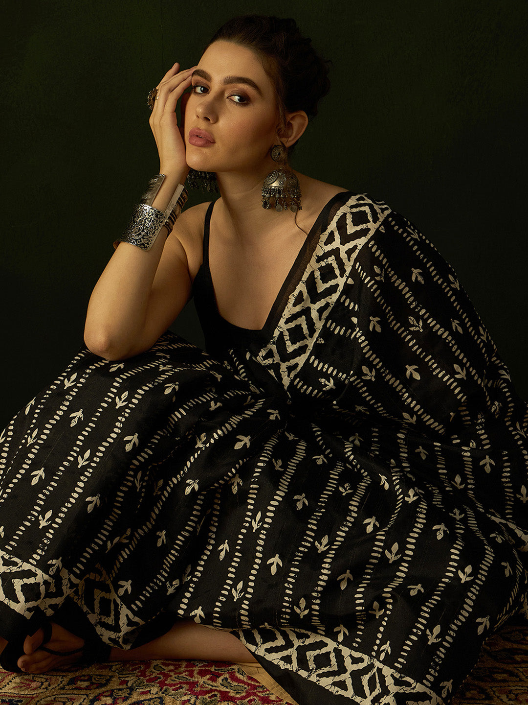 Bhagalpuri Silk Black Printed Designer Saree With Blouse