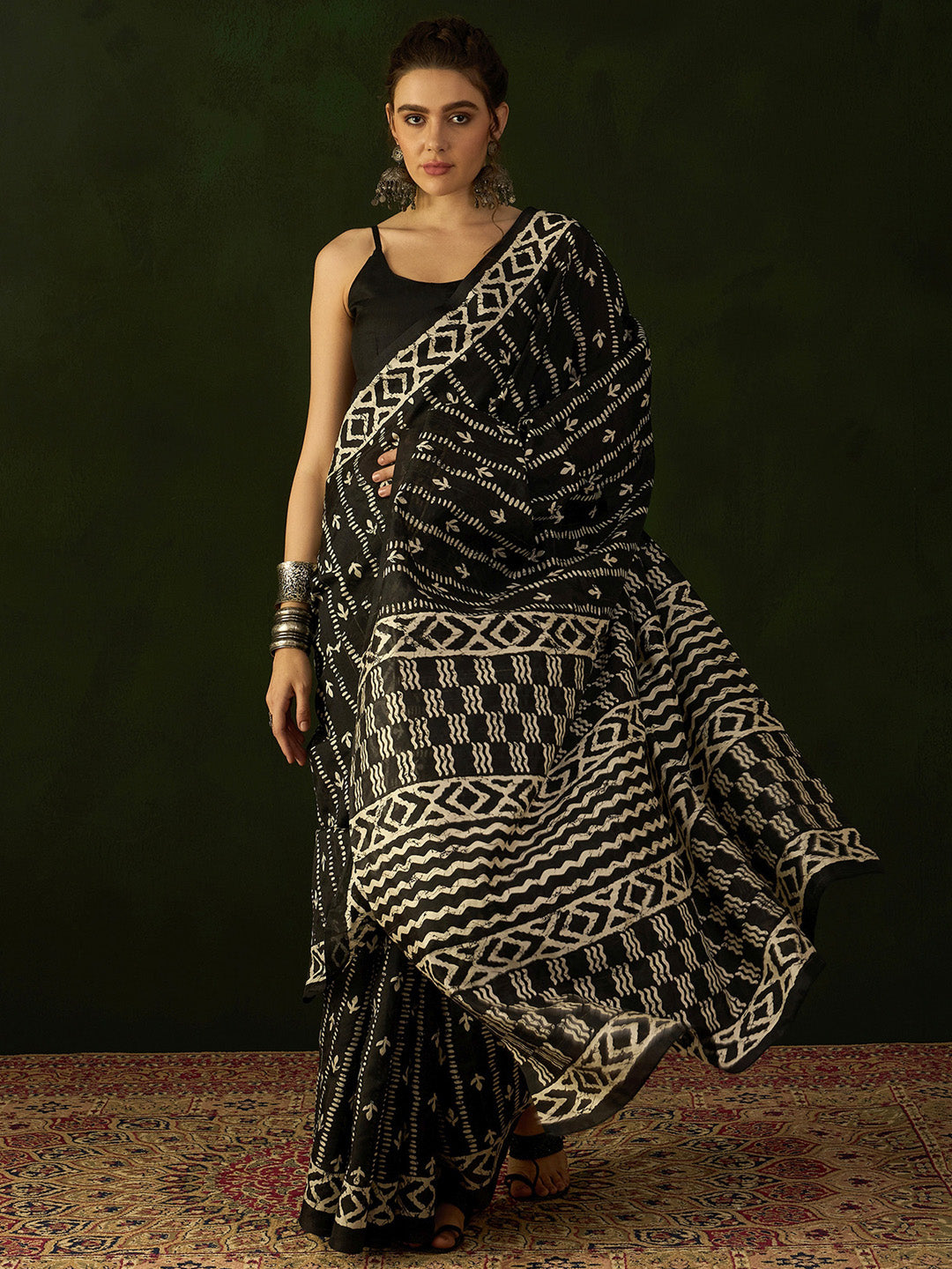 Bhagalpuri Silk Black Printed Designer Saree With Blouse