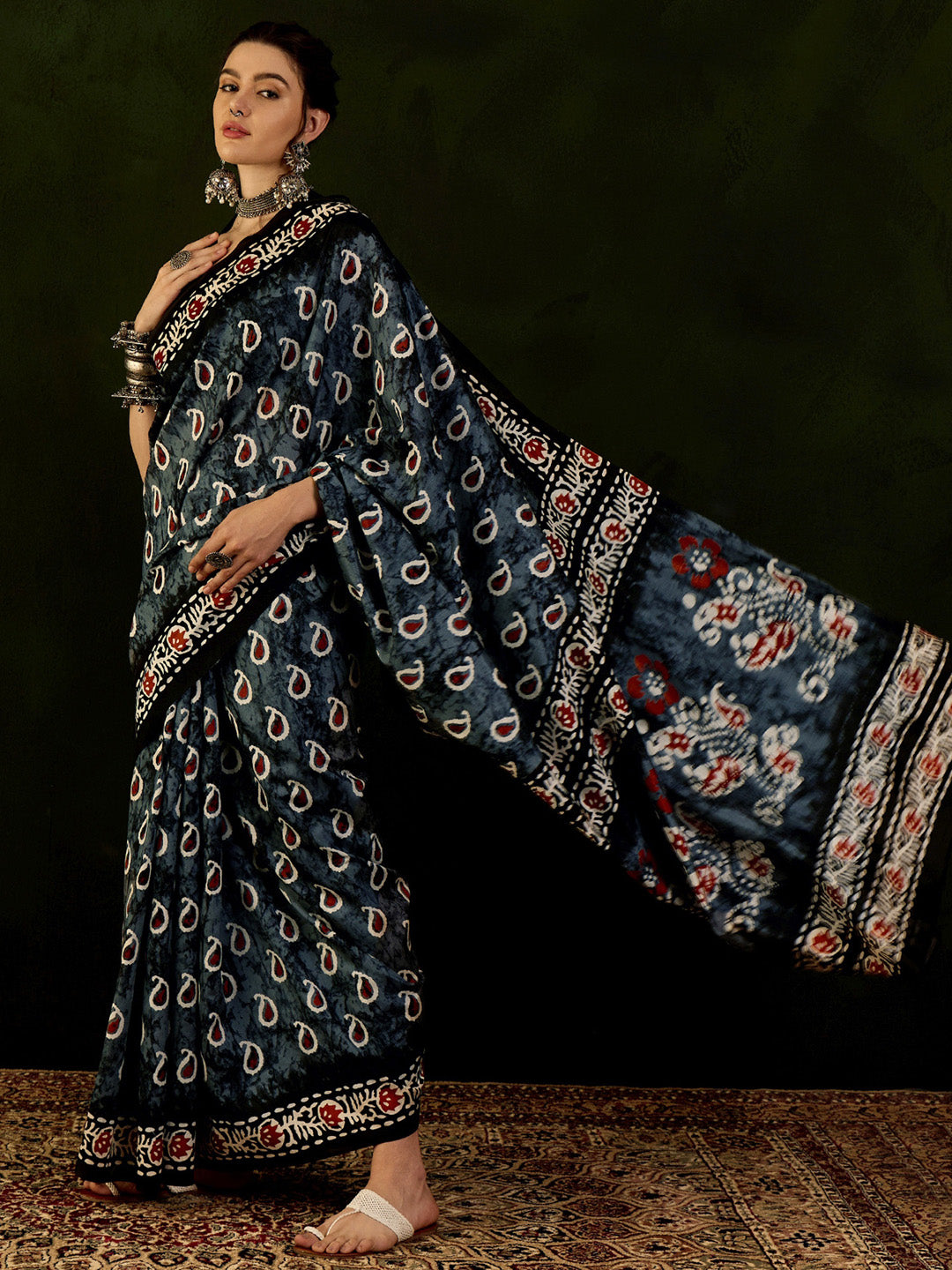 Bhagalpuri Silk Grey Printed Designer Saree With Blouse