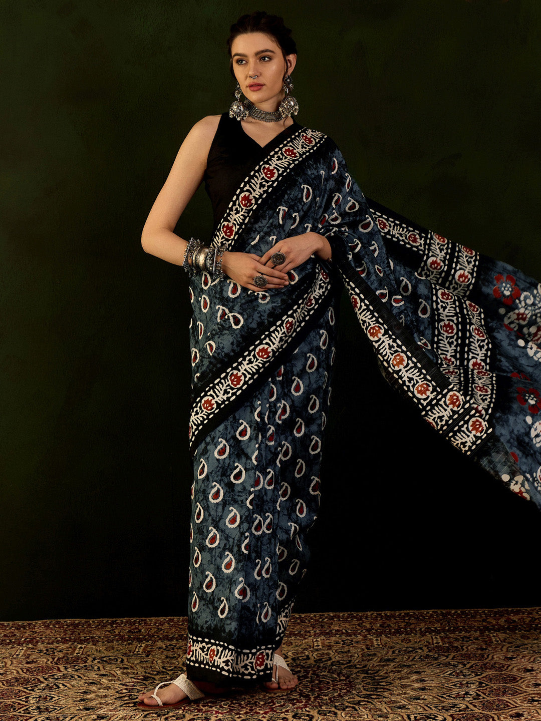 Bhagalpuri Silk Grey Printed Designer Saree With Blouse