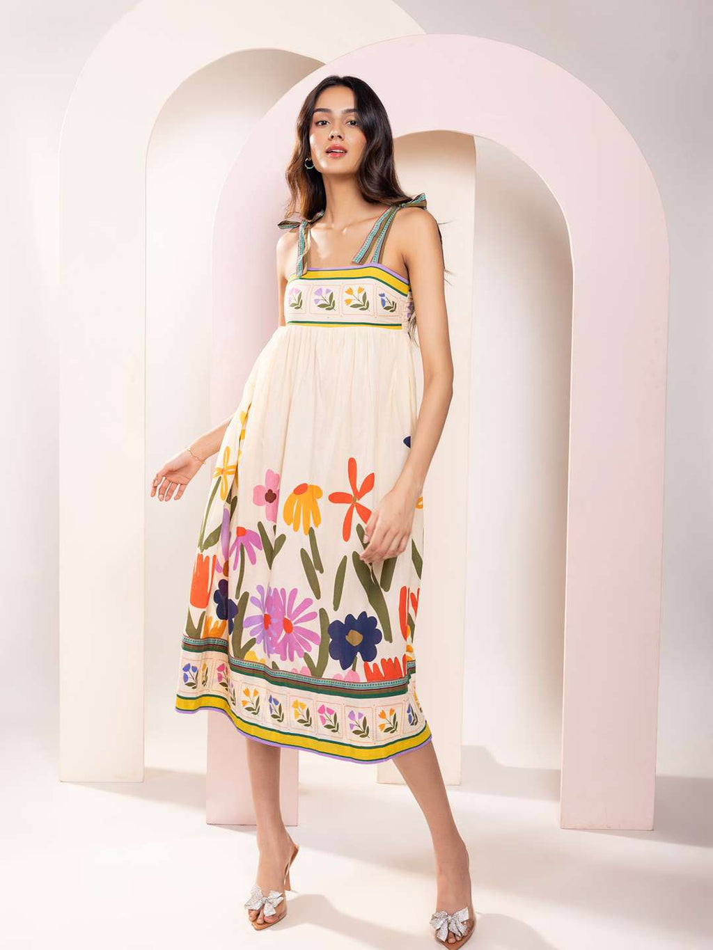 Folk Printed Strappy Midi Dress