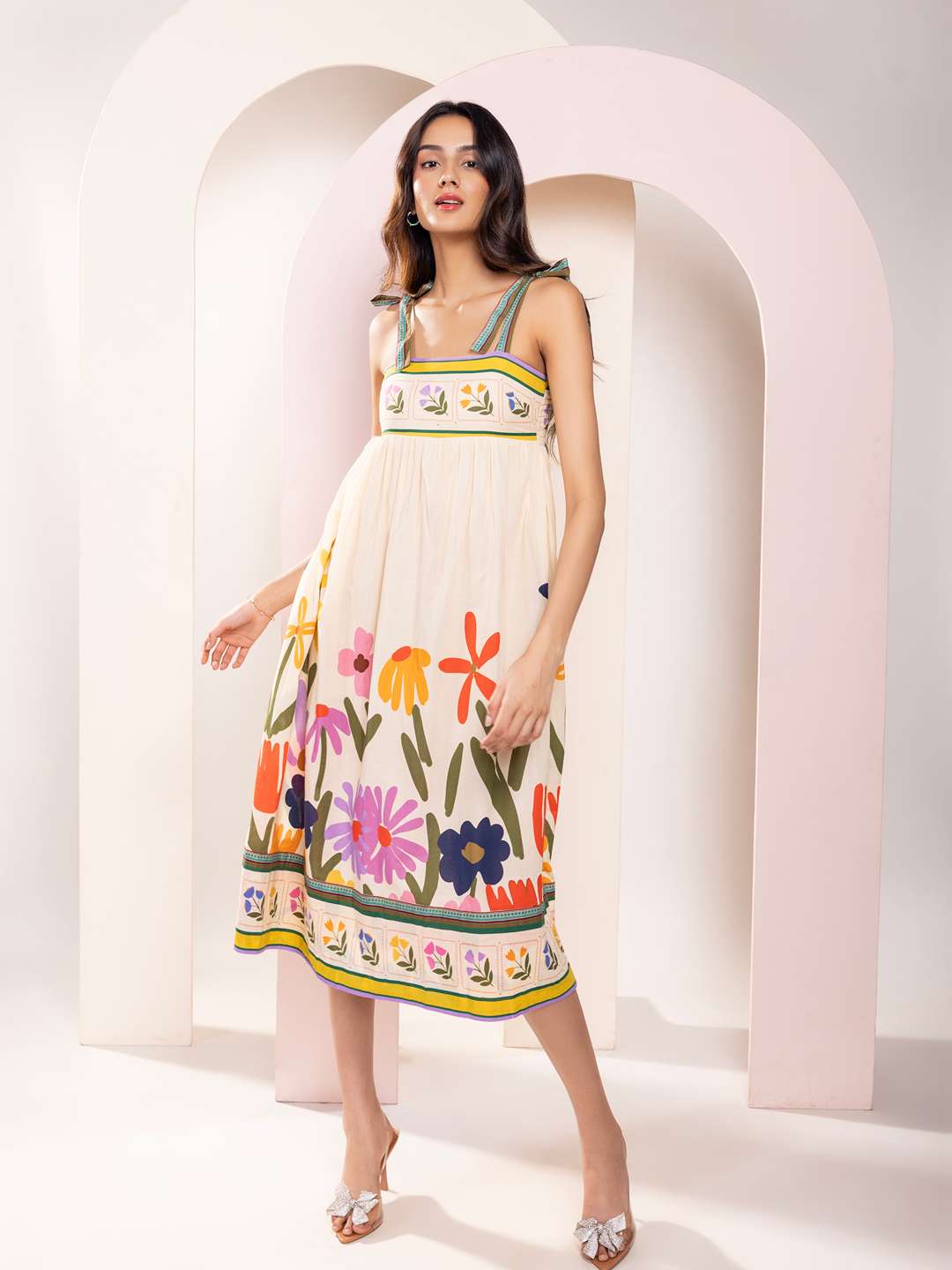 Folk Printed Strappy Midi Dress