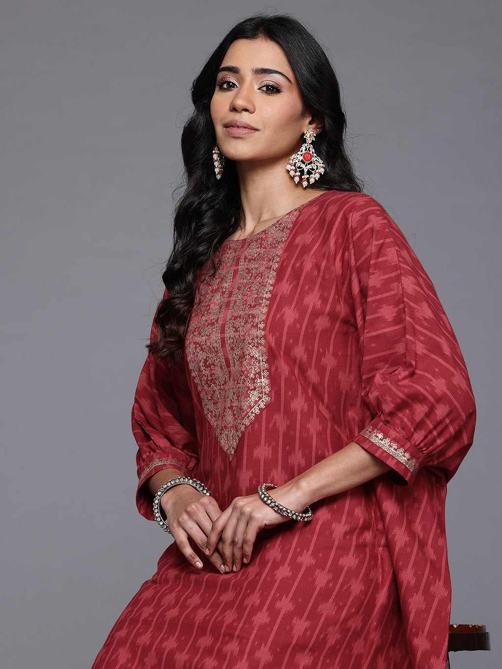 Ahalyaa Women Printed Pure Cotton Kurta with Trousers-AH