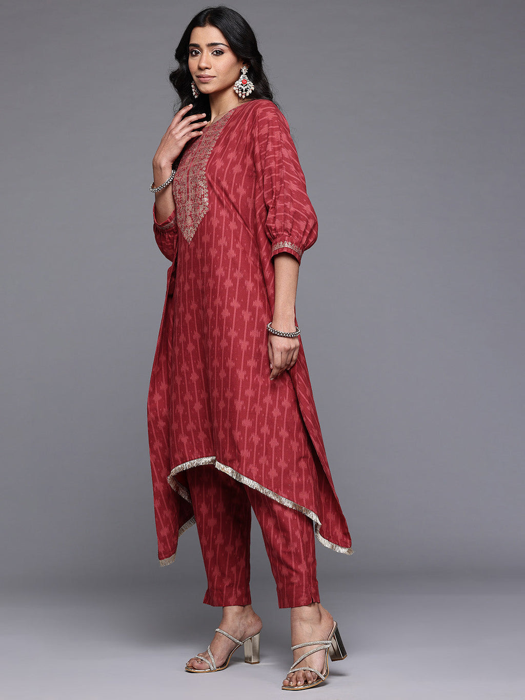 Ahalyaa Women Printed Pure Cotton Kurta with Trousers-AH