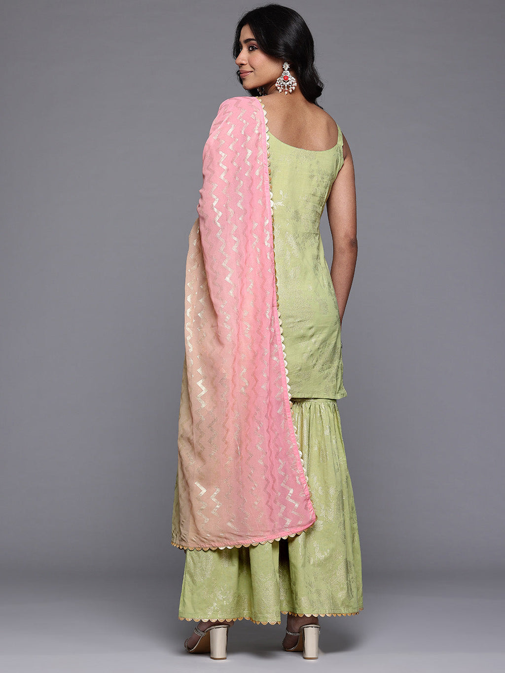 Ahalyaa Floral Printed Gotta Patti Pure Cotton Kurti with Sharara & With Dupatta-AH