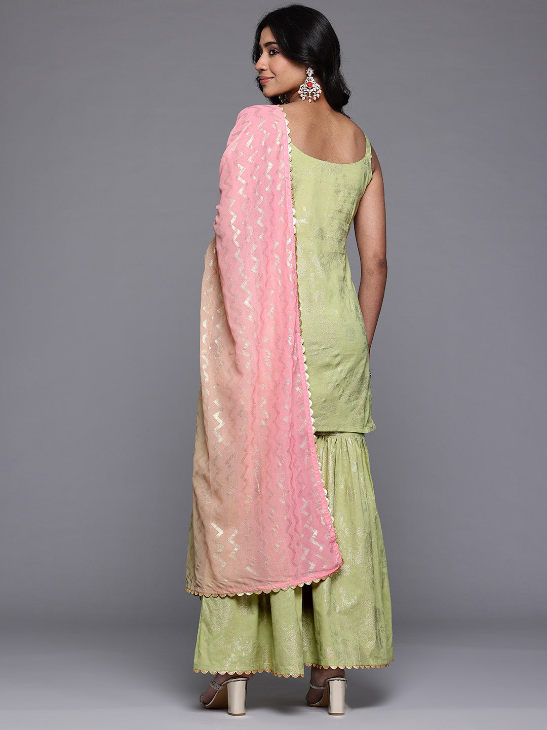 Ahalyaa Floral Printed Gotta Patti Pure Cotton Kurti with Sharara & With Dupatta-AH