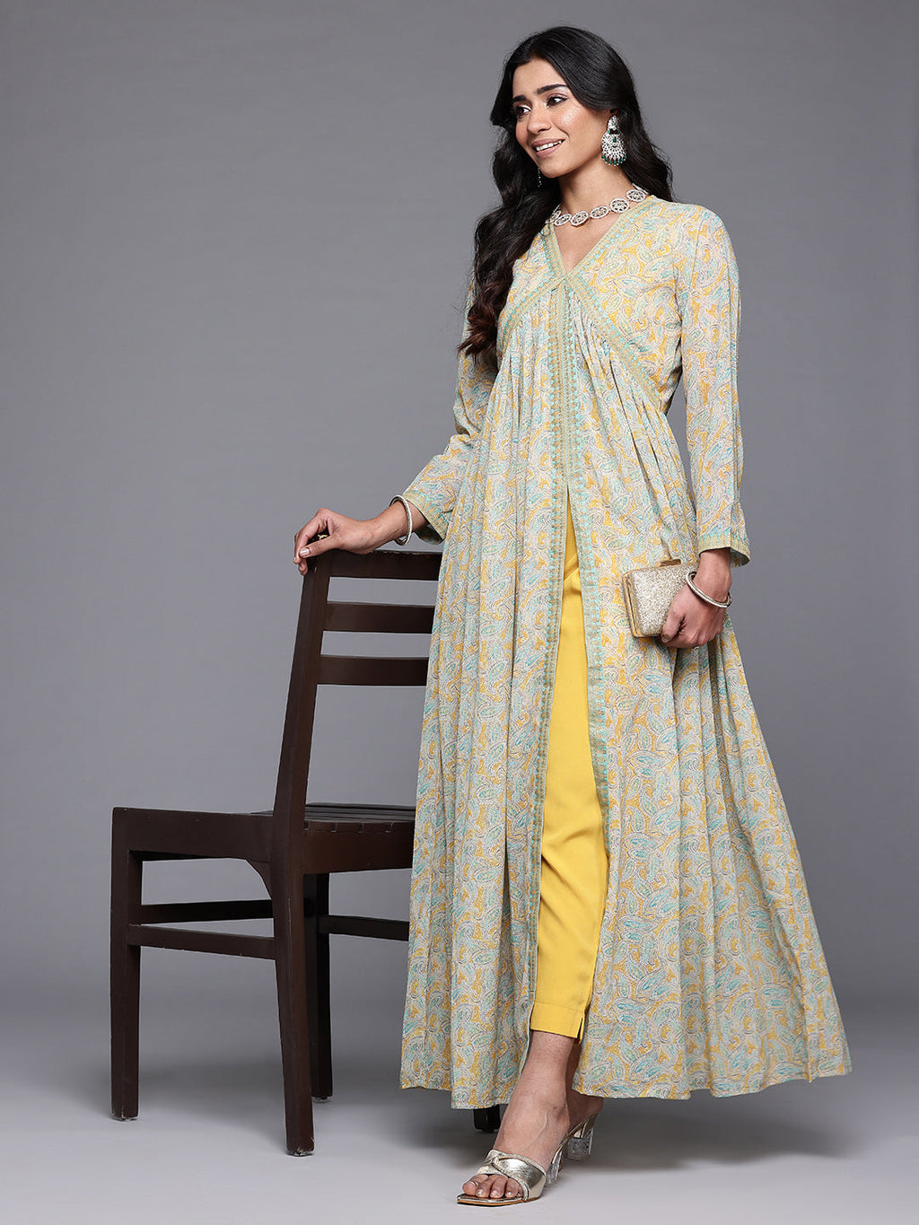 Ahalyaa Paisley Printed High Slit Kurta with Trousers-AH