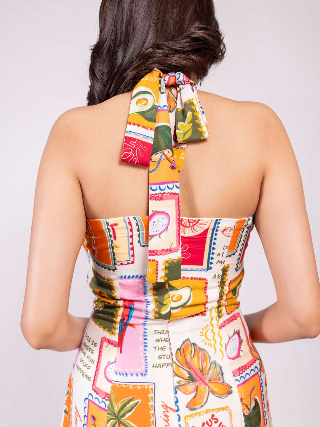 Stamp Printed Halter Neck Dress