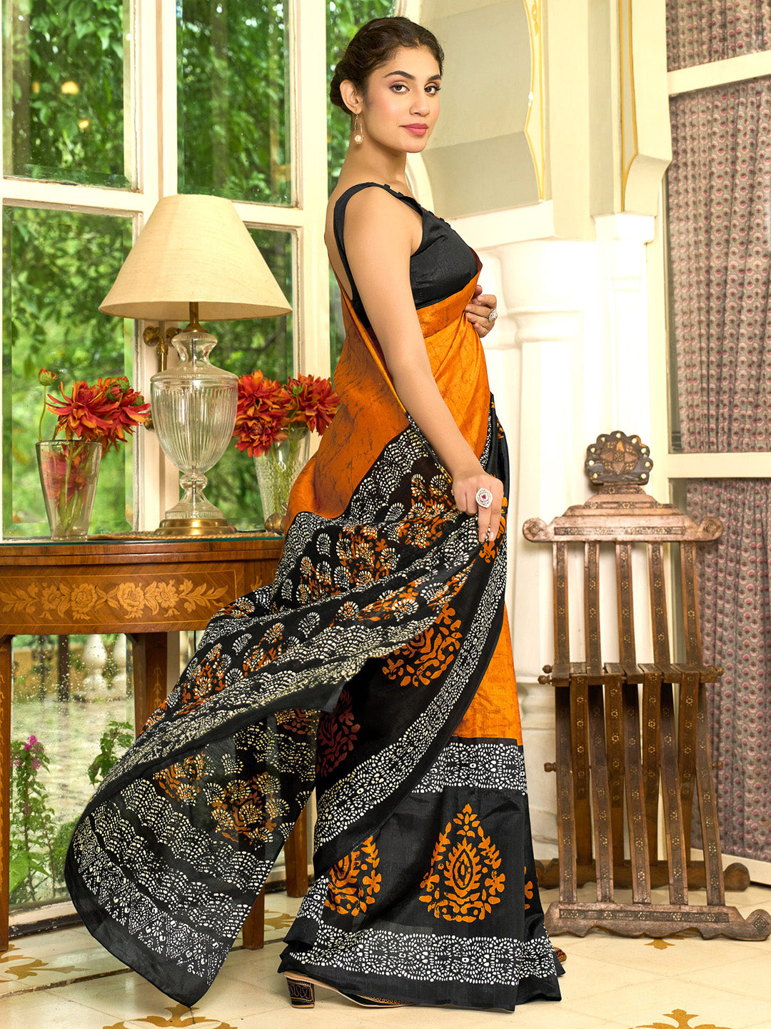 Bhagalpuri Silk Black Printed Designer Saree With Blouse