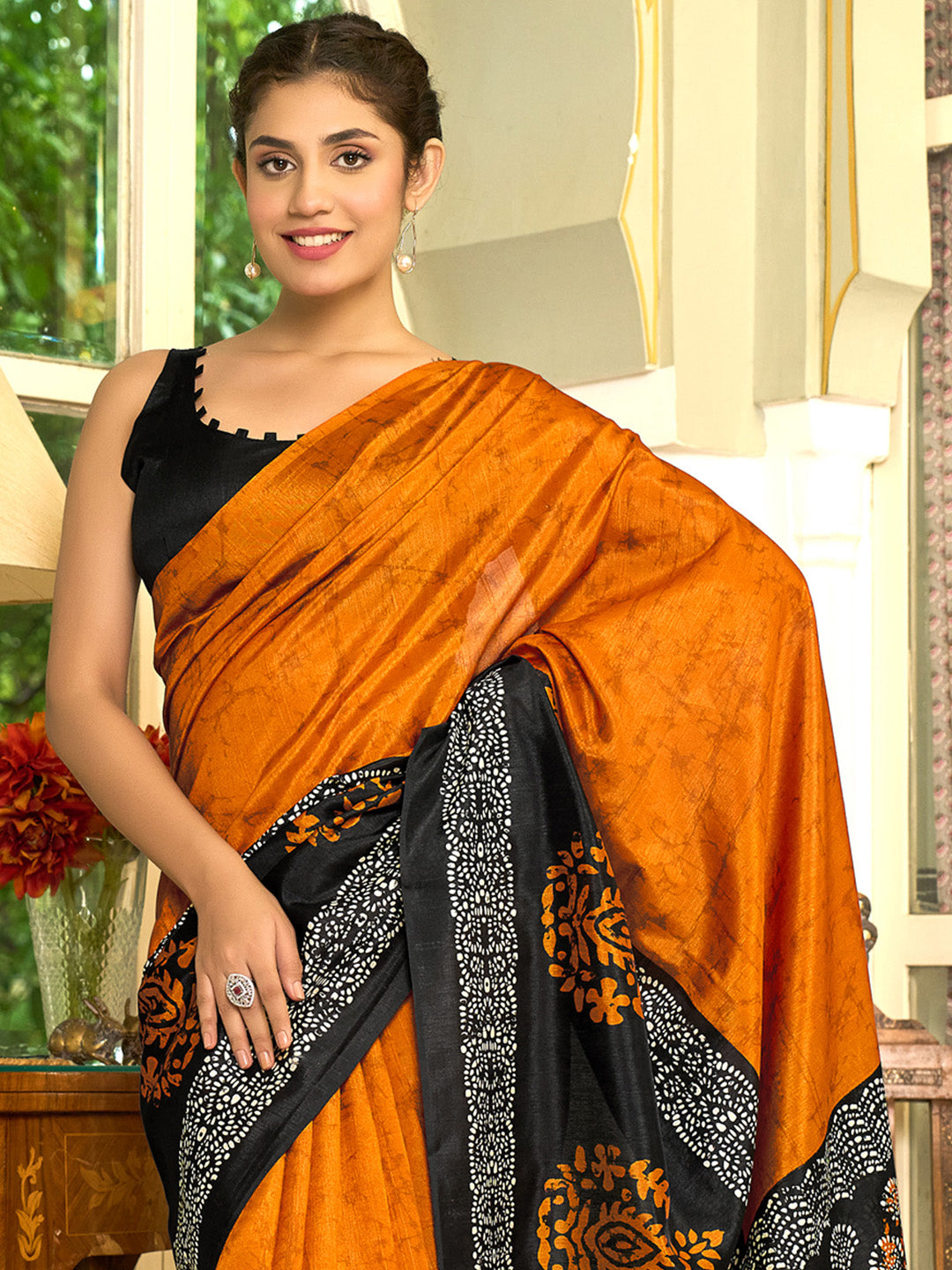 Bhagalpuri Silk Black Printed Designer Saree With Blouse