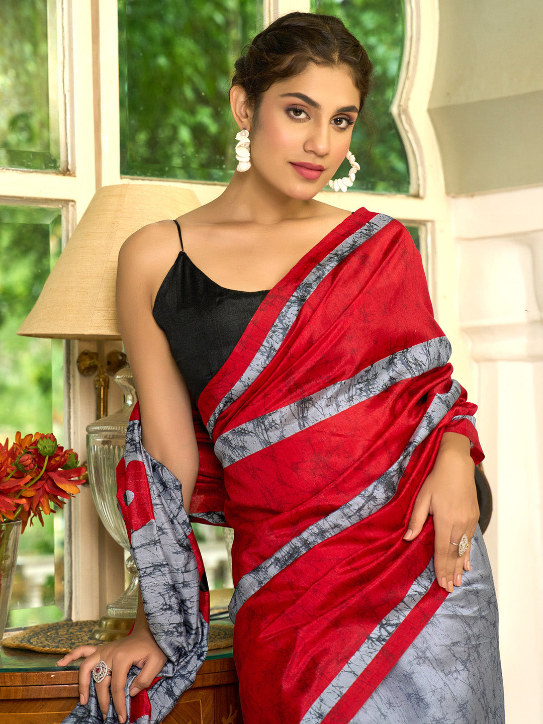 Bhagalpuri Silk Black Printed Designer Saree With Blouse