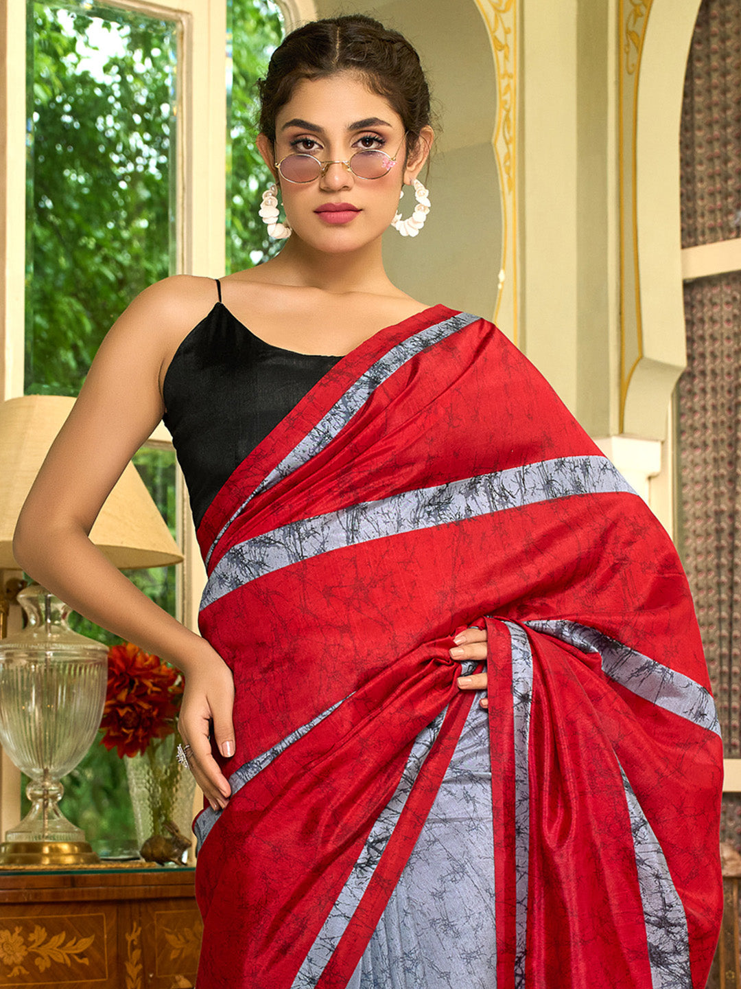 Bhagalpuri Silk Black Printed Designer Saree With Blouse