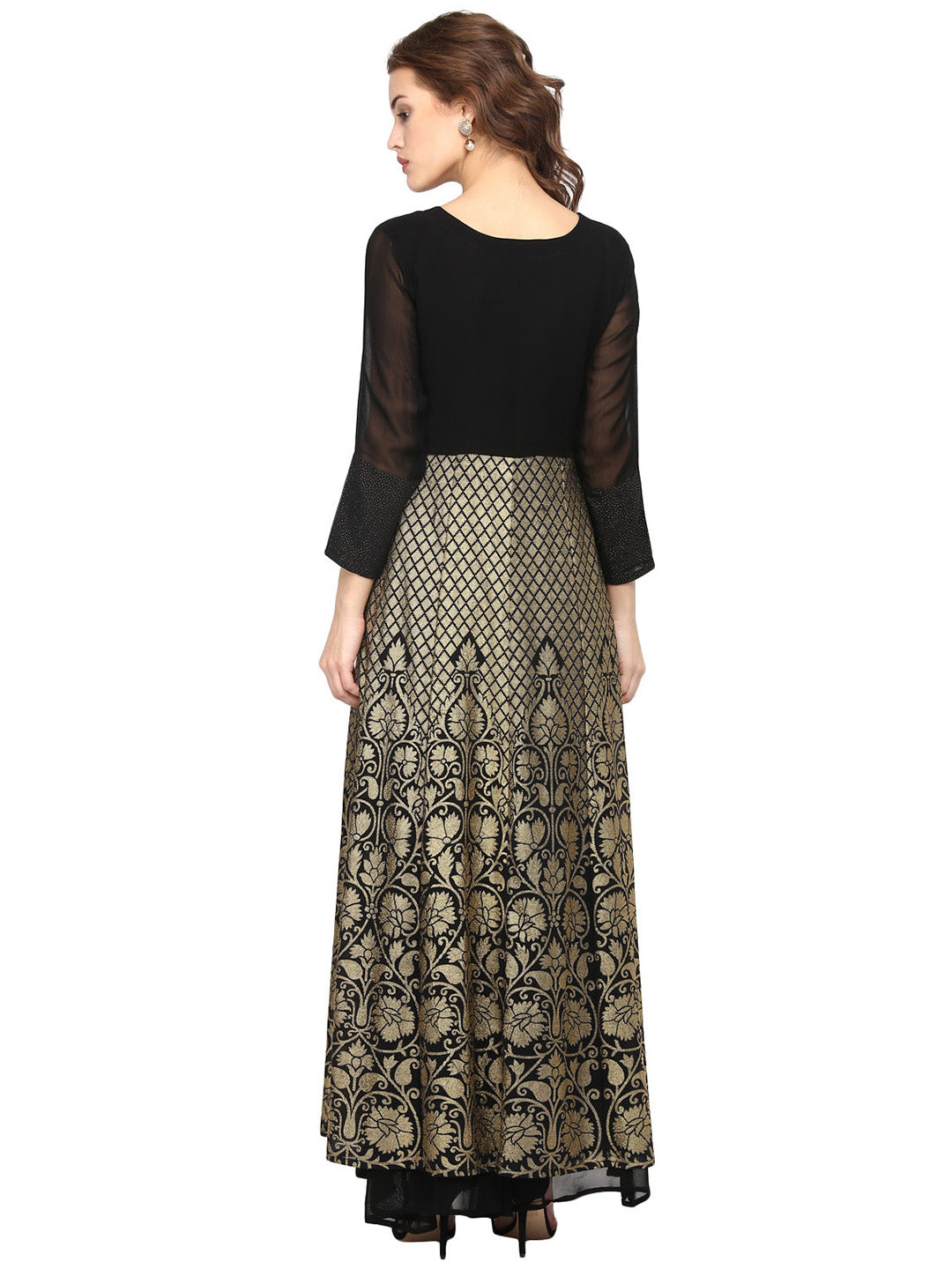 Black & Golden Foil Print A-Line Kurta