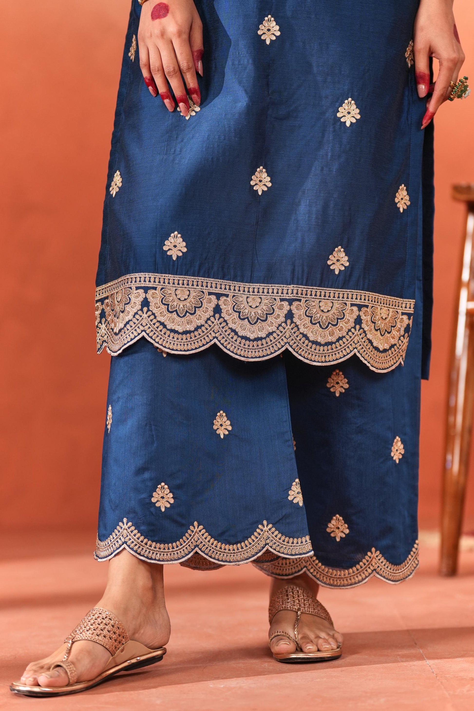 Gul- Blue Embroidered Chanderi Suit Set- NV