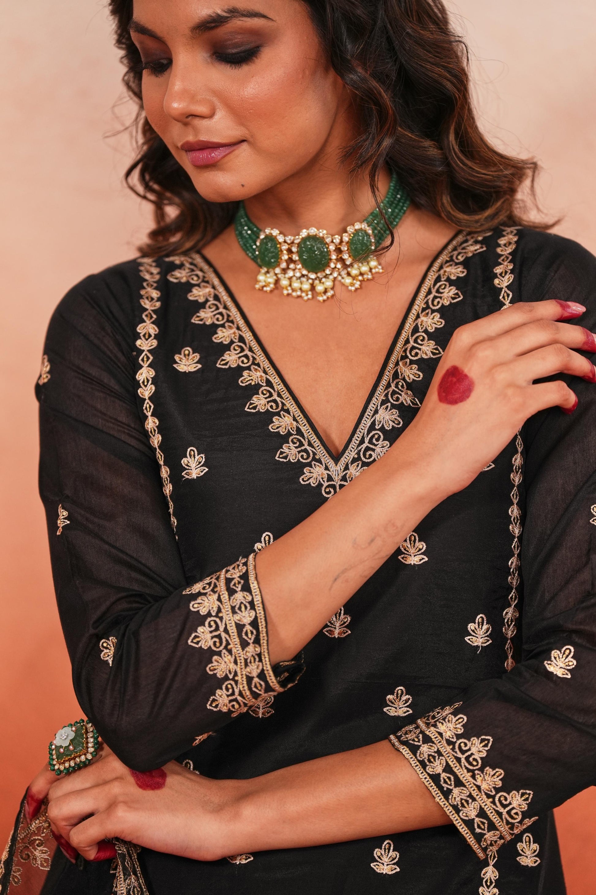 Fannah - Black Chanderi Embroidered Suit Set- NV