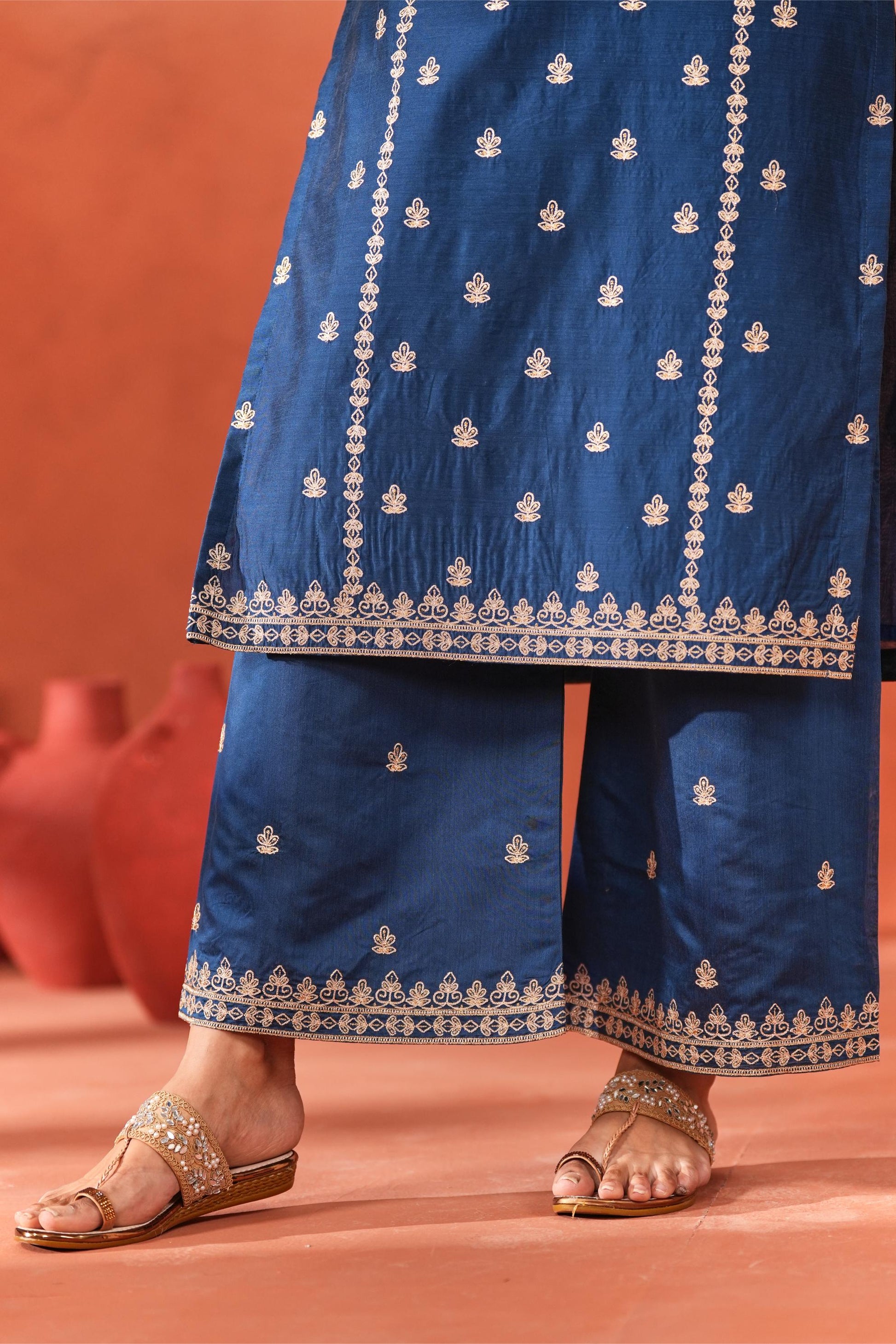 Gulzaar - Blue Chanderi Embroidered Suit Set- NV