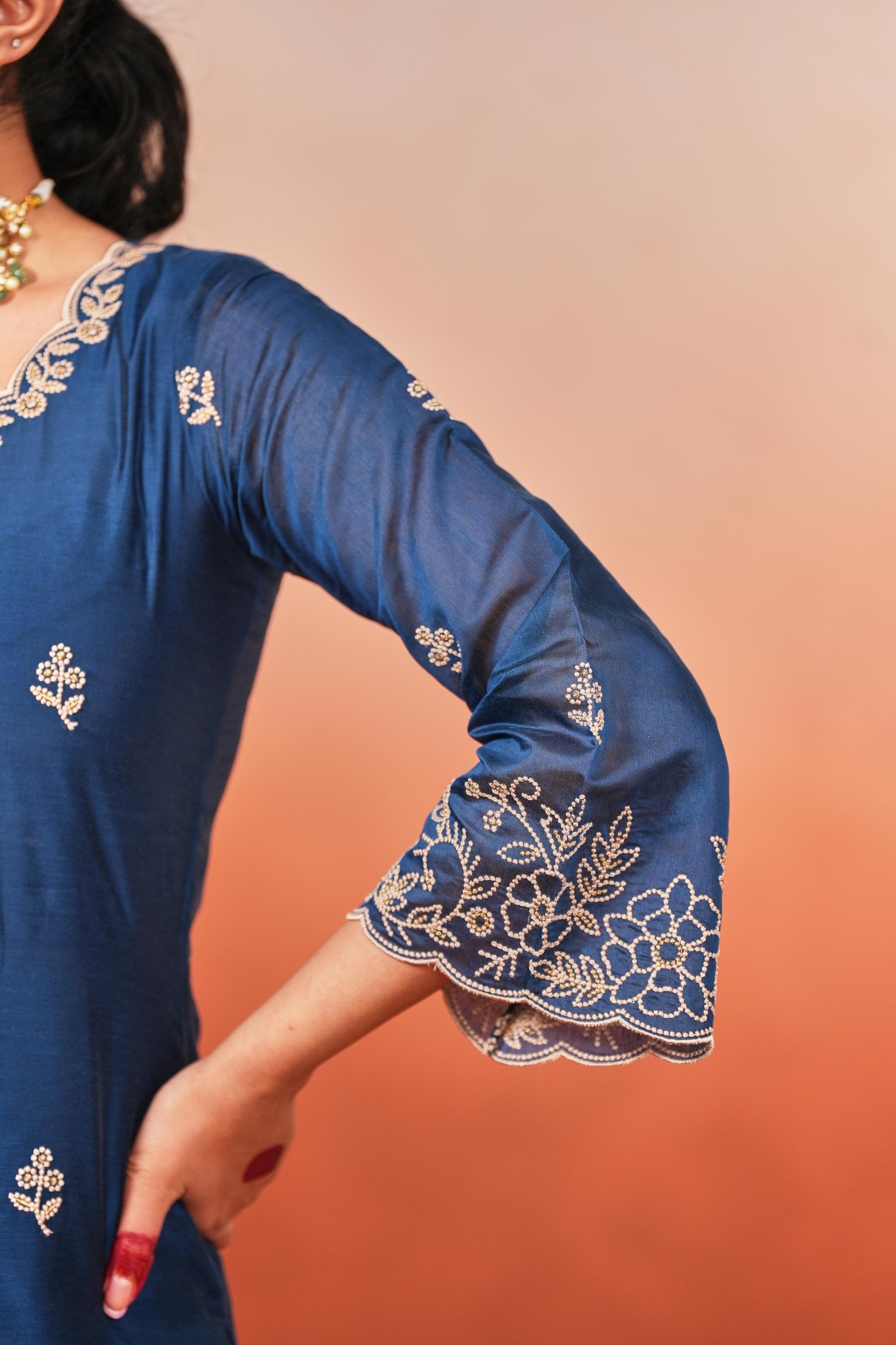 Firoz - Blue Chanderi Embroidered Suit Set- NV