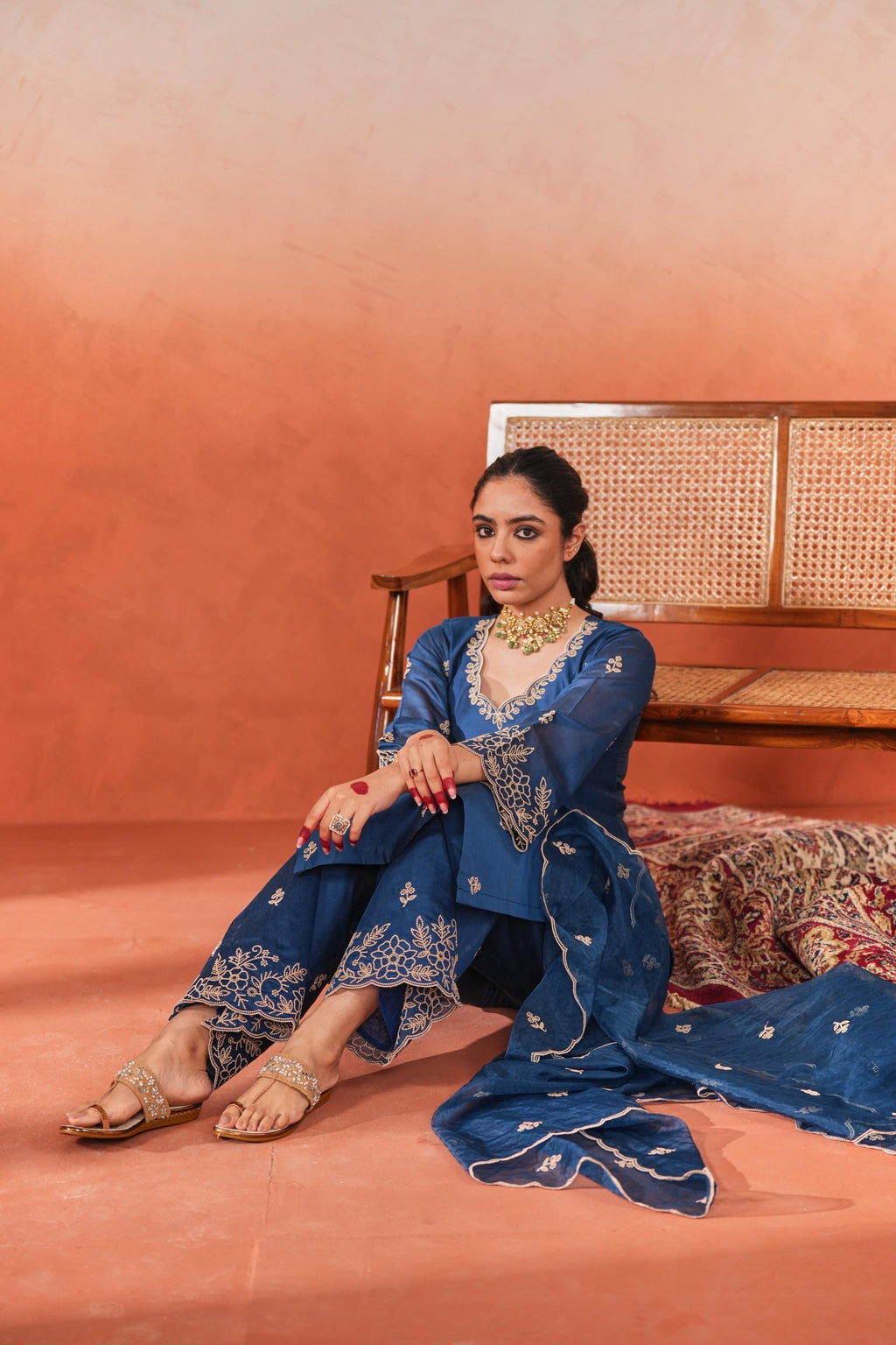 Firoz - Blue Chanderi Embroidered Suit Set- NV