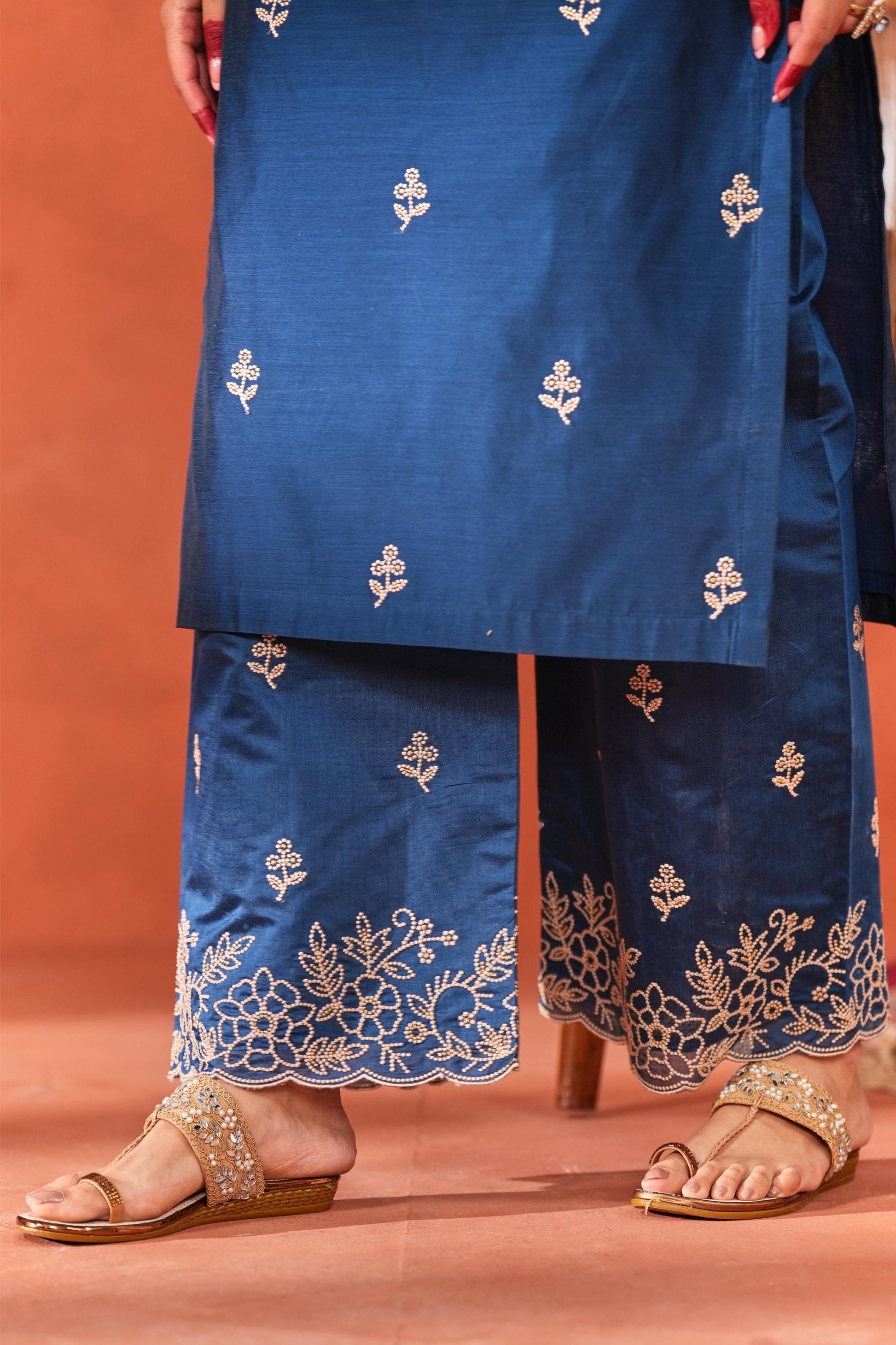 Firoz - Blue Chanderi Embroidered Suit Set- NV