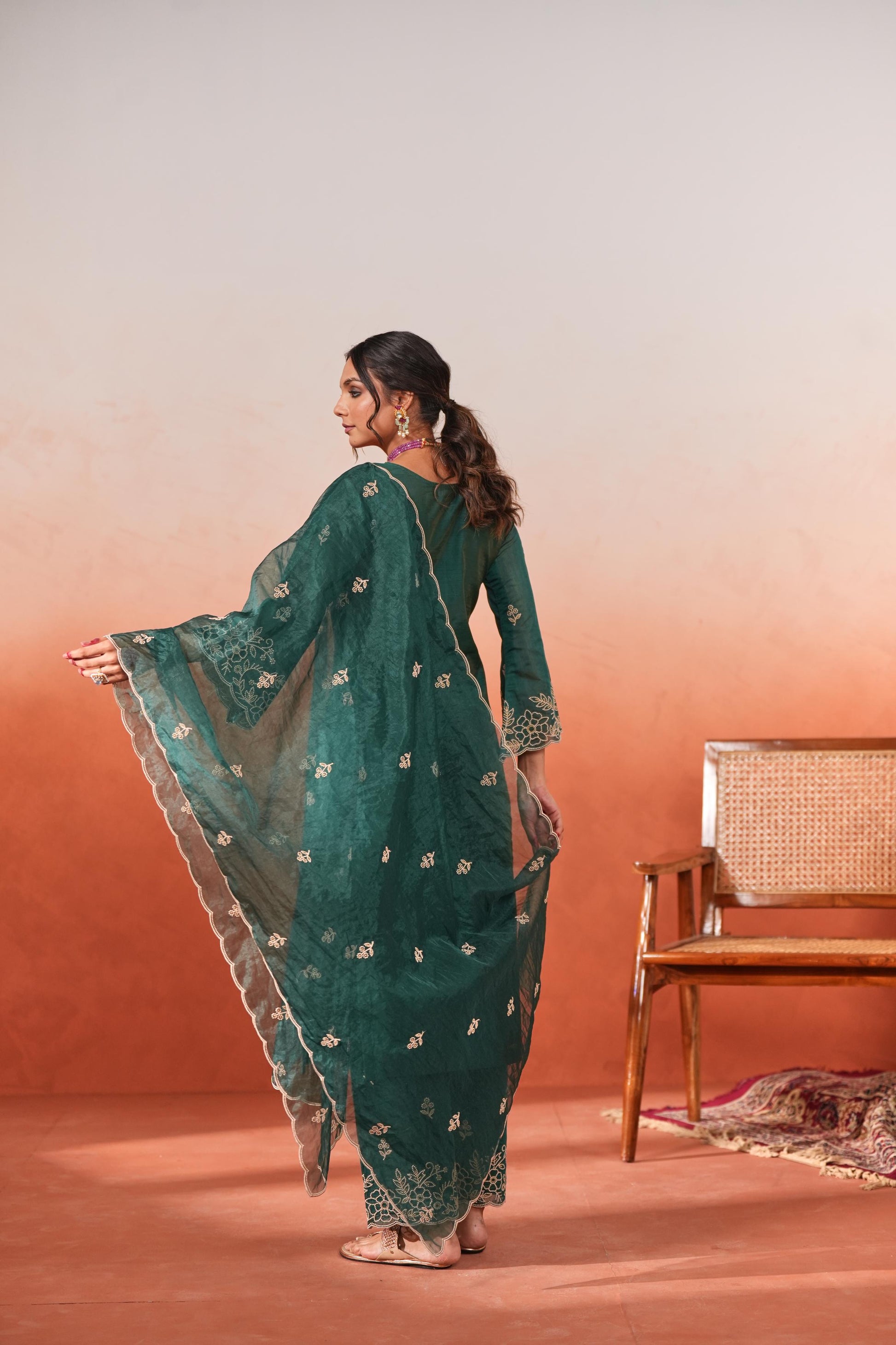 Suroor - Green Chanderi Embroidered Suit Set- NV