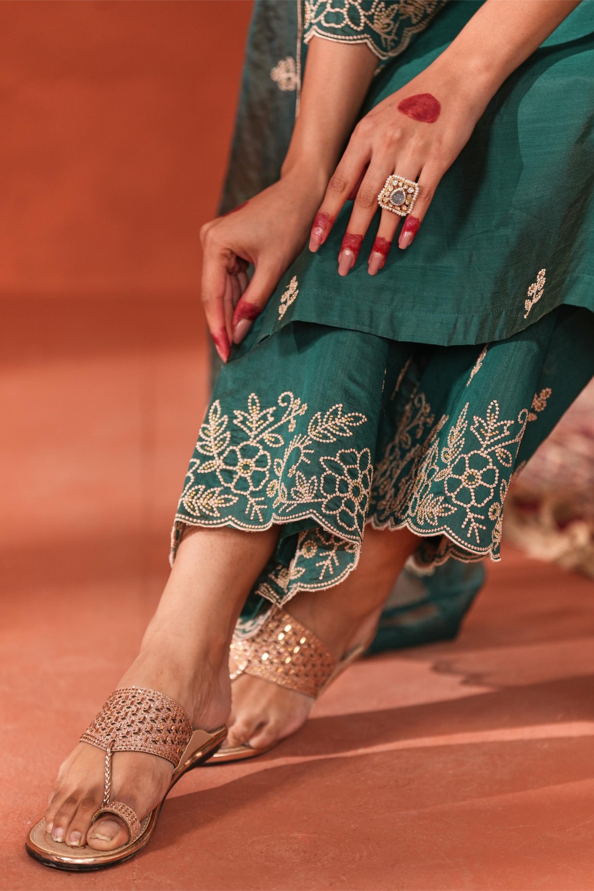 Suroor - Green Chanderi Embroidered Suit Set- NV