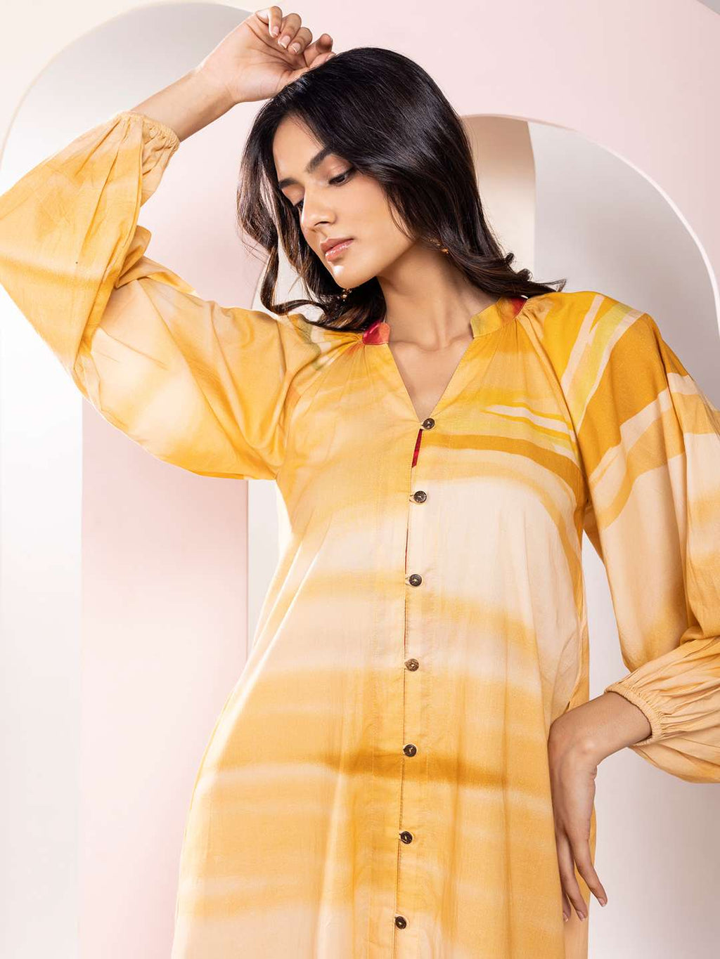 Flow Printed Ankle length Shirt Dress