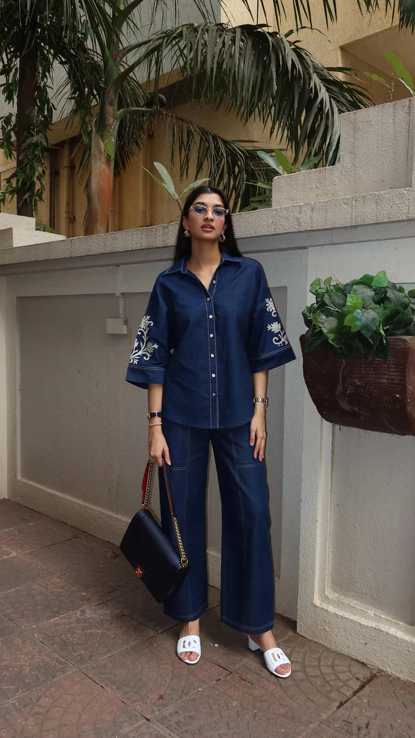 Noor Denim Embroidered Coord Set- II