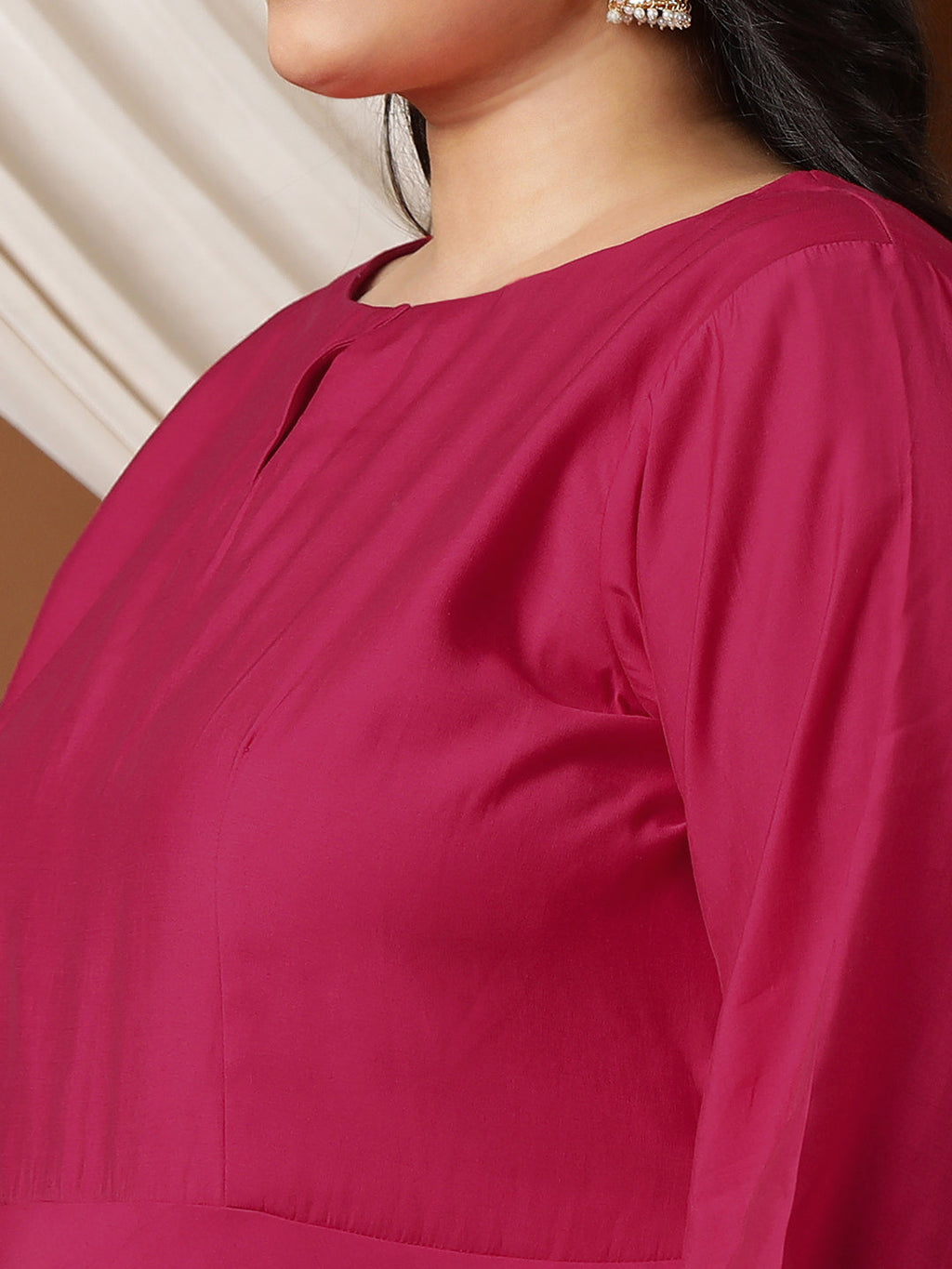 Keyhole Neck Regular A-Line Kurta With Trousers & Dupatta - ID