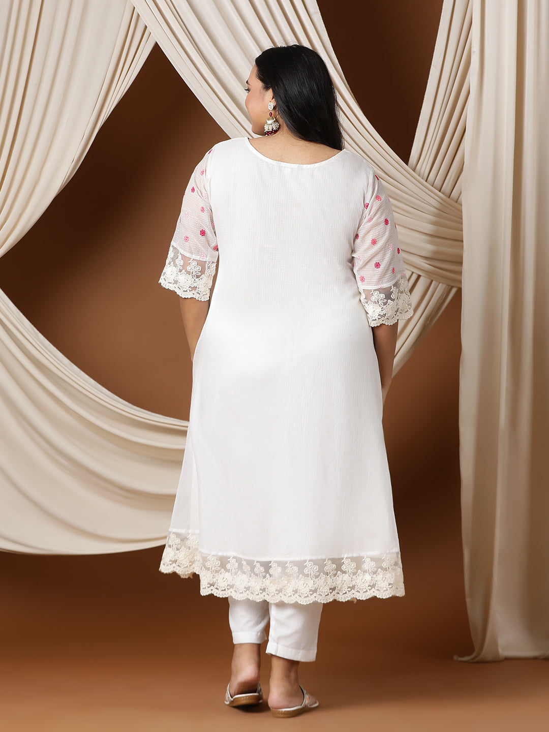 Floral Embroidered A line Kurta with Trousers - ID