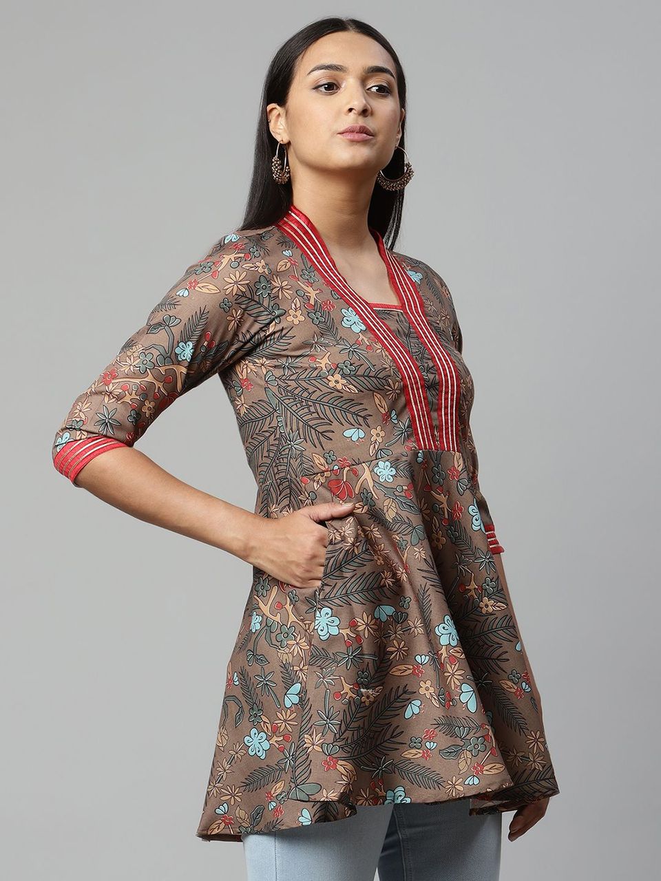 Brown Digital Printed Cotton Tunic