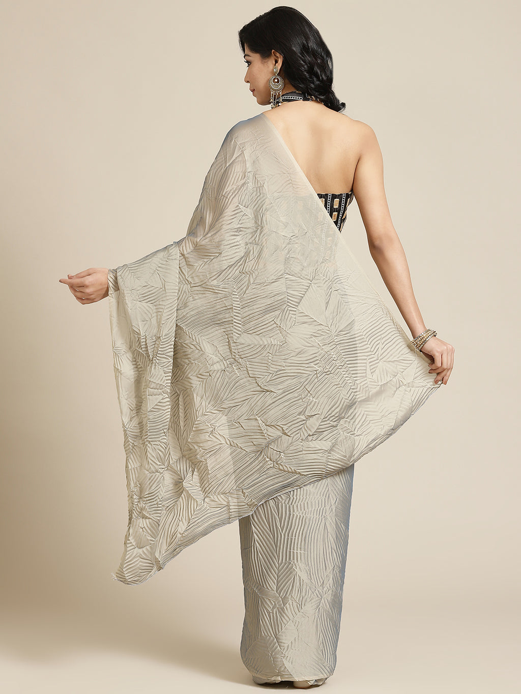 Georgette Grey Solid BeltedSarees With Blouse Piece