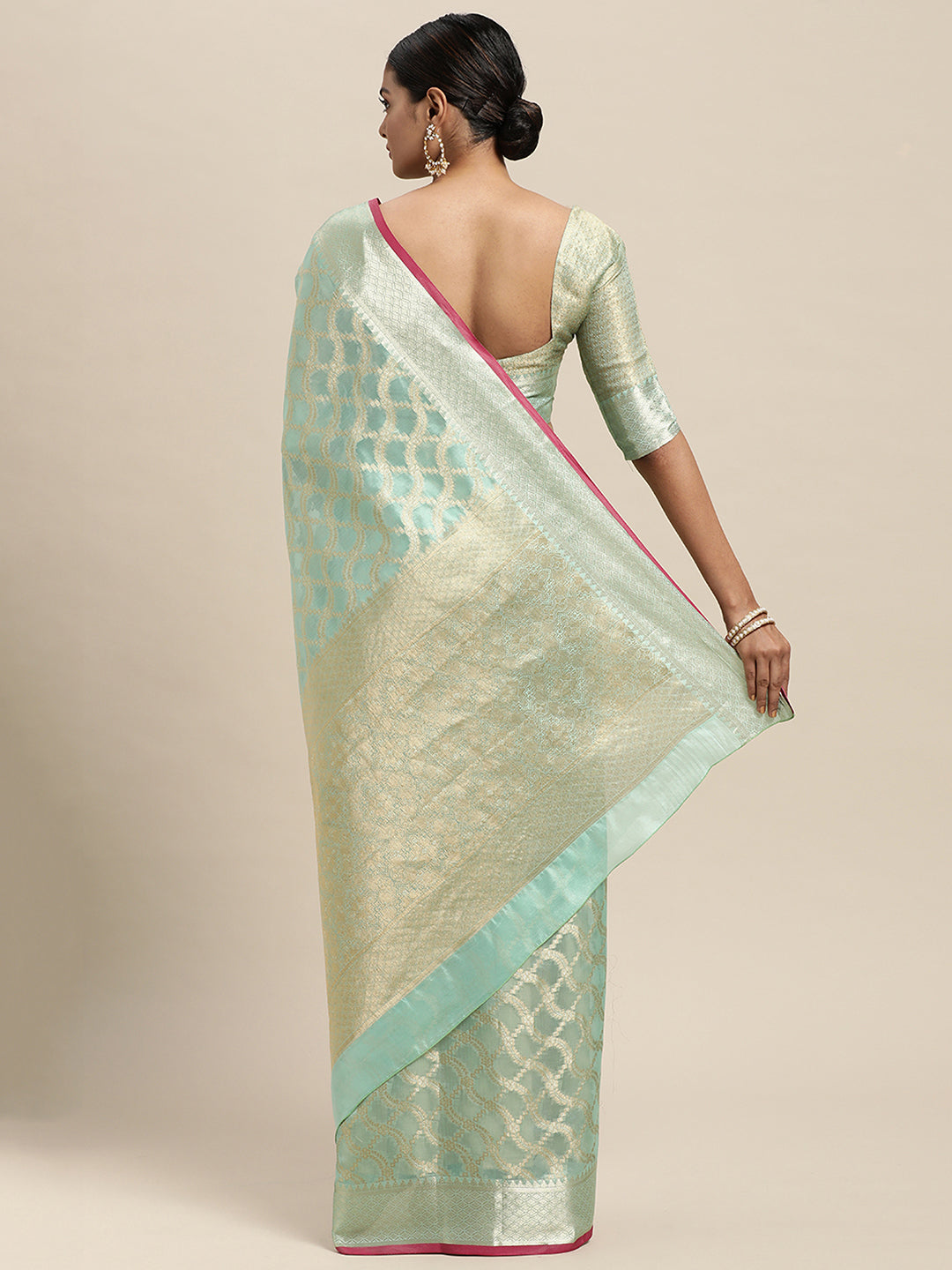 Silk Blend SeaGreen WovenDesign DesignerSaree With Blouse Piece
