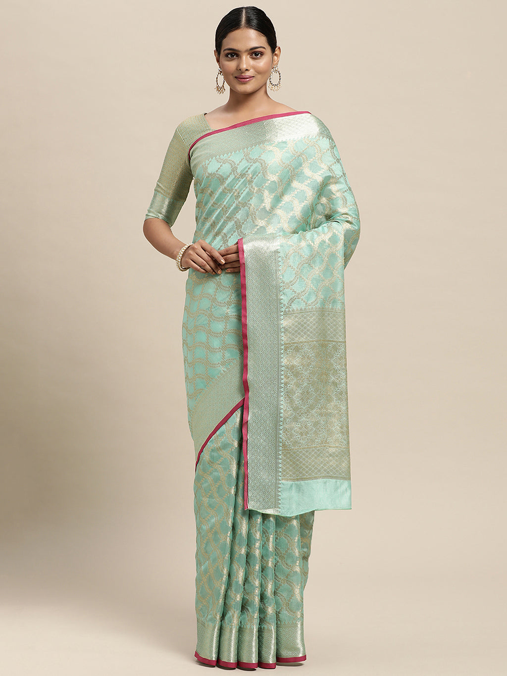 Silk Blend SeaGreen WovenDesign DesignerSaree With Blouse Piece