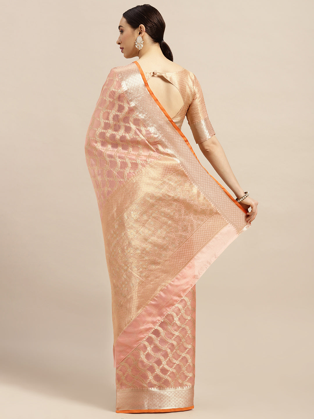 Silk Blend Peach WovenDesign DesignerSaree With Blouse Piece