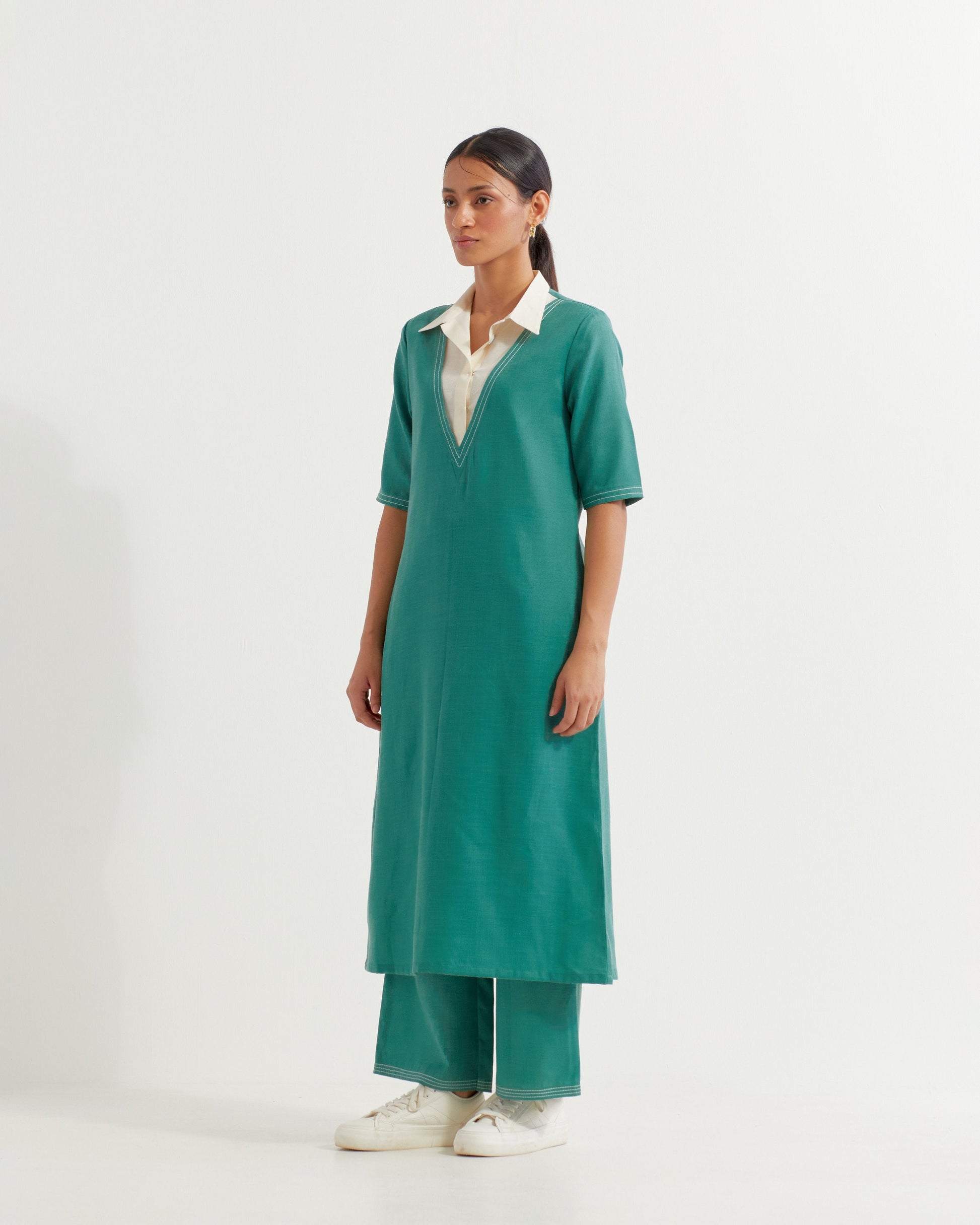 Green Collared Co-ord Set (Set of 2)- IC