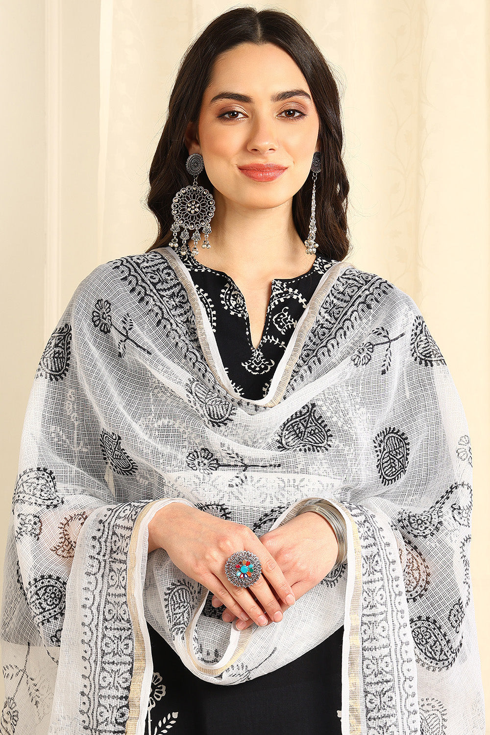 White/Black Kota Doria Dupatta