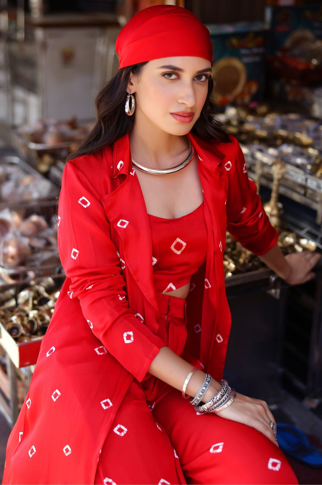 Bandhani Modal Satin Three Piece Set